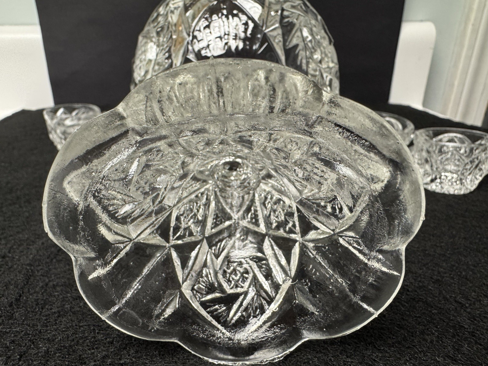 Vintage 1920’s/30’s Depression Clear Glass Child’s Punch Bowl & 6 Cups Set