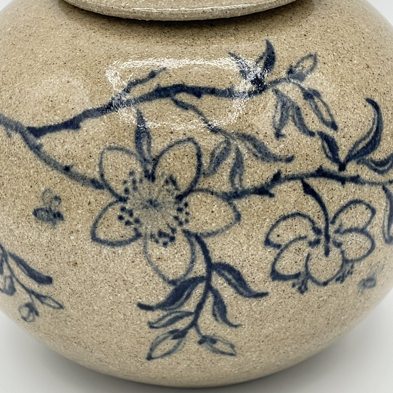 Art Pottery Earthenware – Honey Jar with Blue Flower Design and Bees