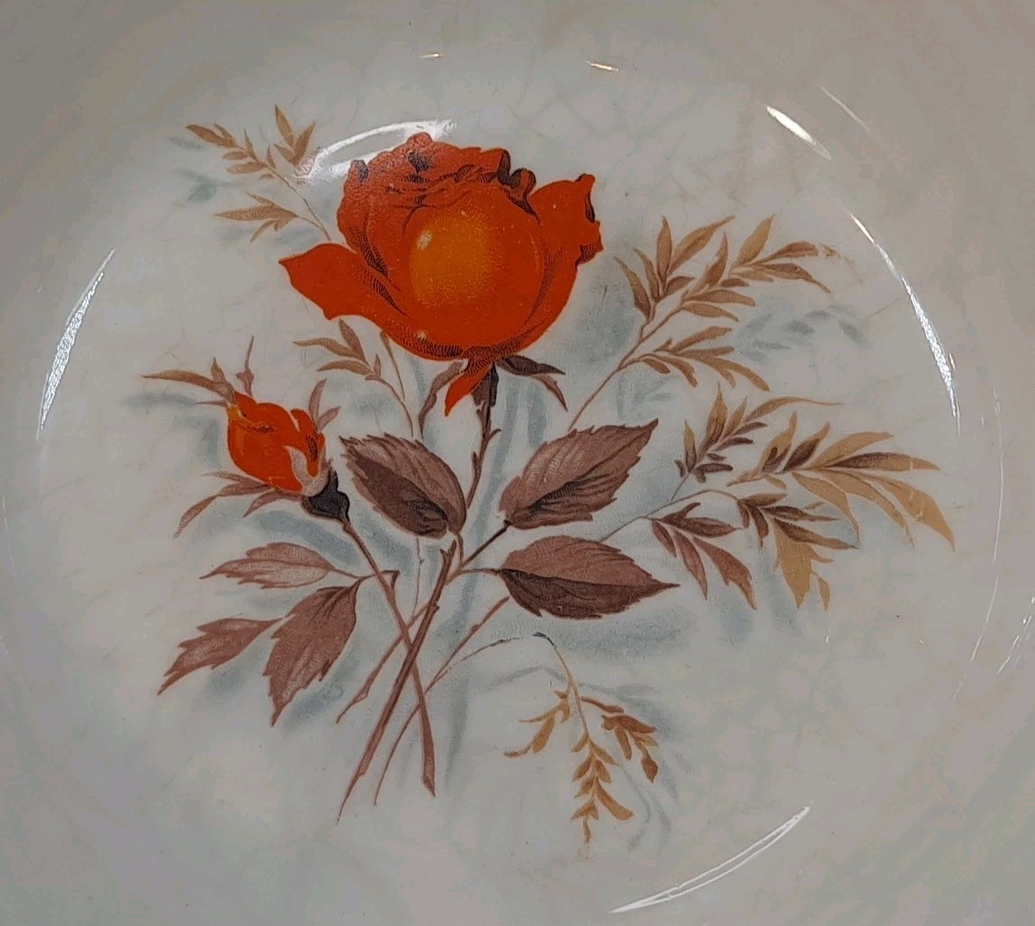 Vintage Triumph American Limoges China Vermillion Rose 22K Gold Mixing Bowl