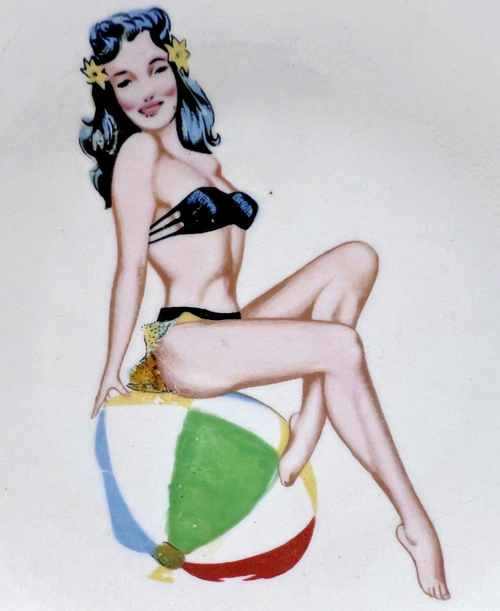 1950s British Anchor Pottery Bikini Girl Trinket Dish, Vintage Glamour Pin-up #B