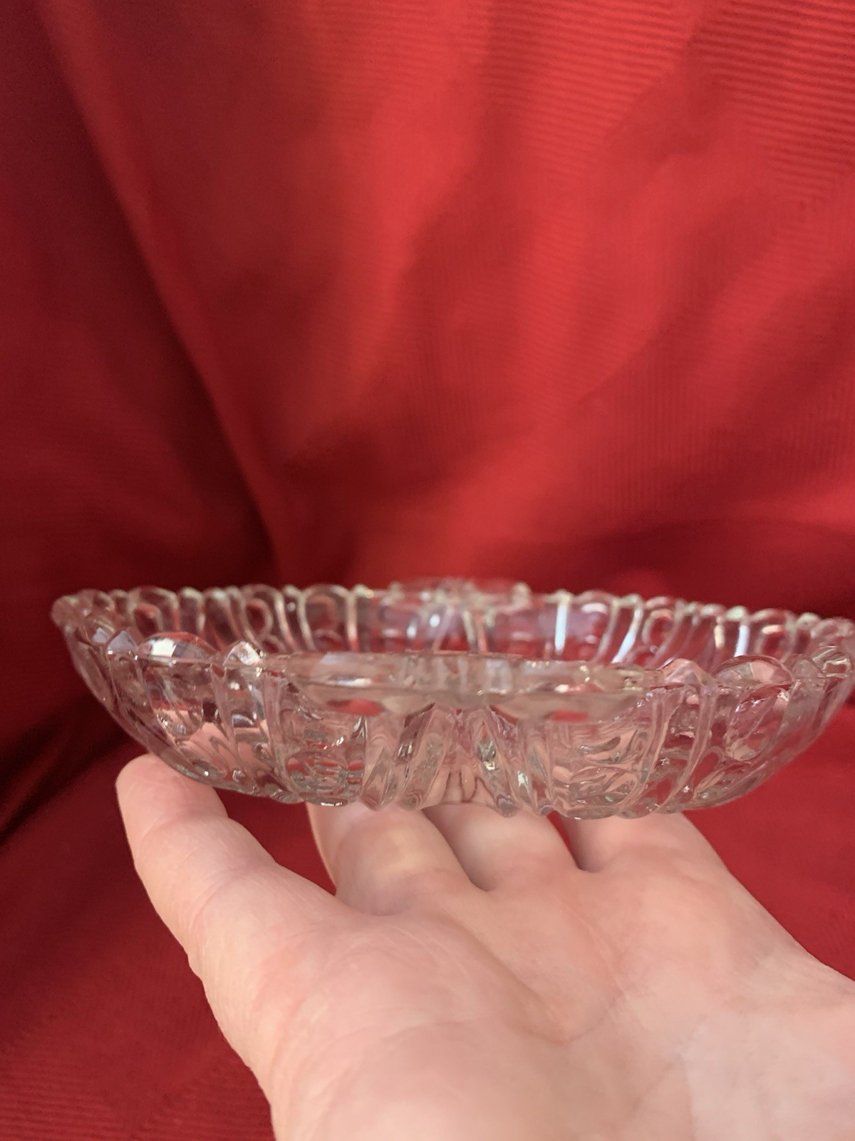 Anchor Hocking Clear Glass Vintage Dish with Hexagon and Dot & Cane Pattern 7.5”