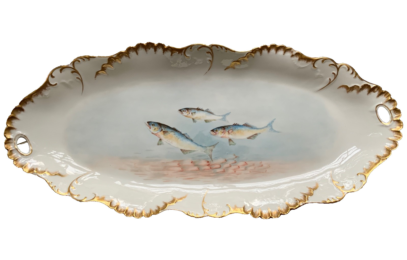 LAVIOLETTE ELITE LIMOGES FISH PLATTER & PLATE SET C.1896-1905 HIGGINS & SEITER