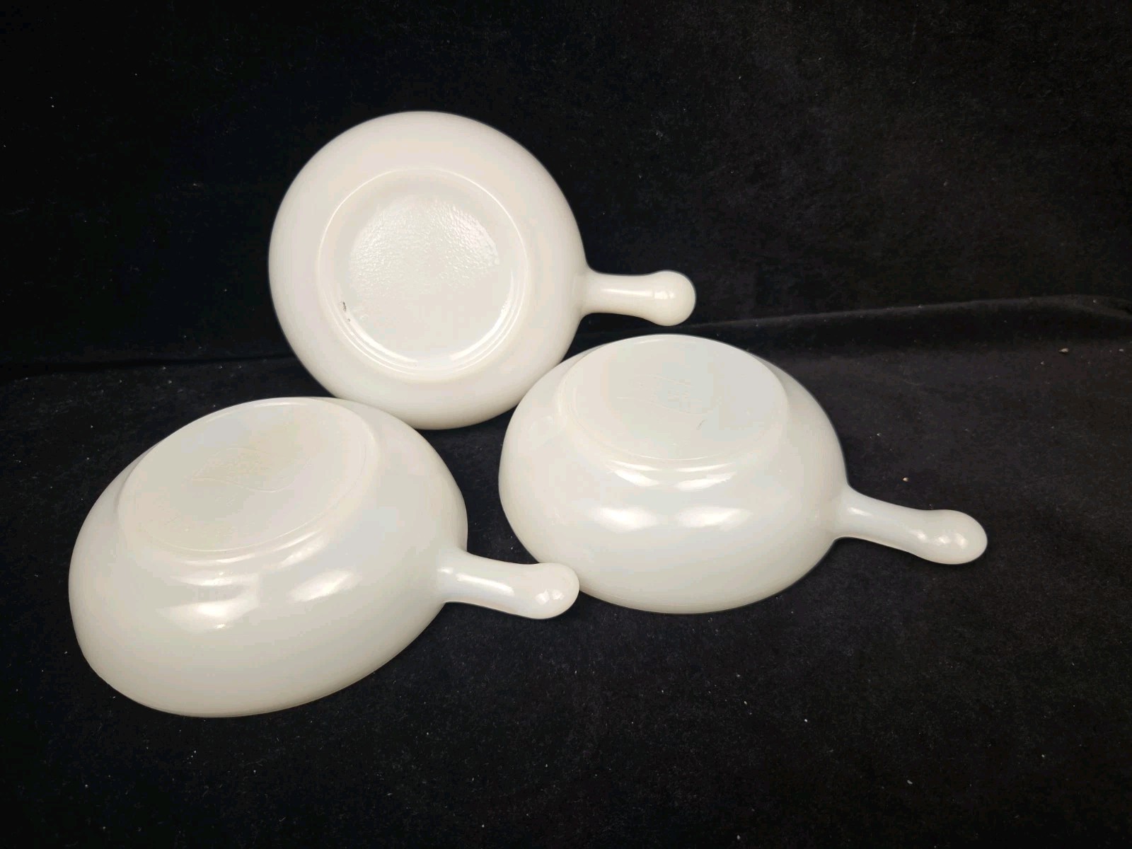 Glasbake Bowls w/ Handles 11 oz. Set of 3 White Milk Glass J2663 USA Vintage