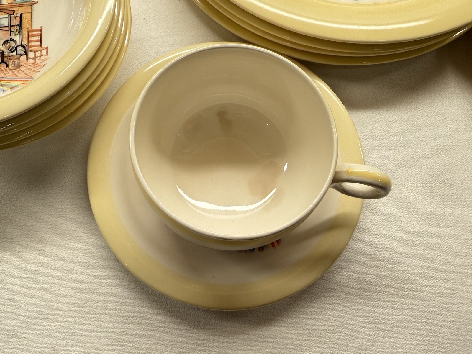 26pc Homer Laughlin Eggshell Colonial Kitchen Hearth Yellow Rim 1941 Swing Set