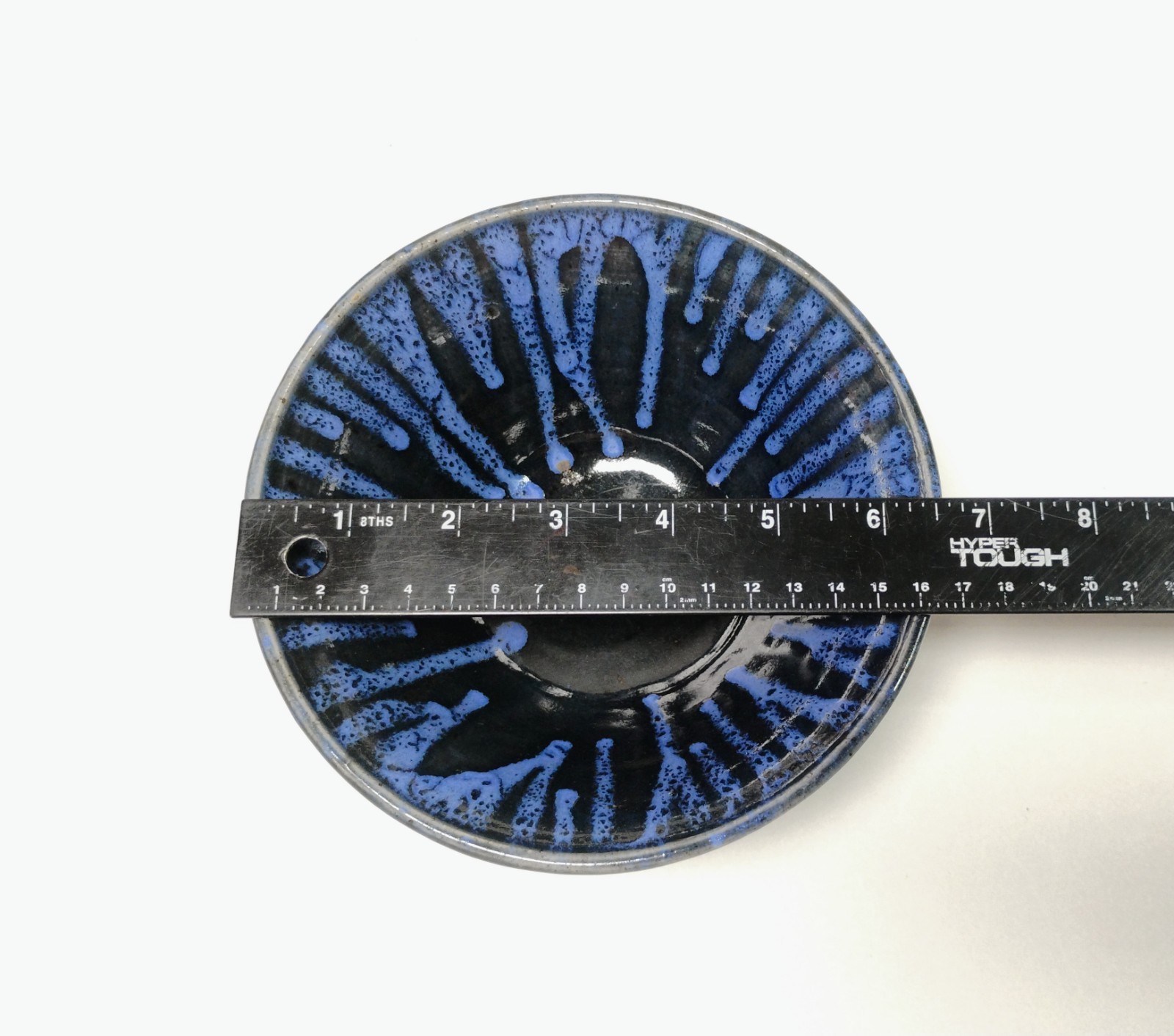 Handmade Stoneware Studio Pottery Bowl Black Blue Drip Glaze “6 Signed