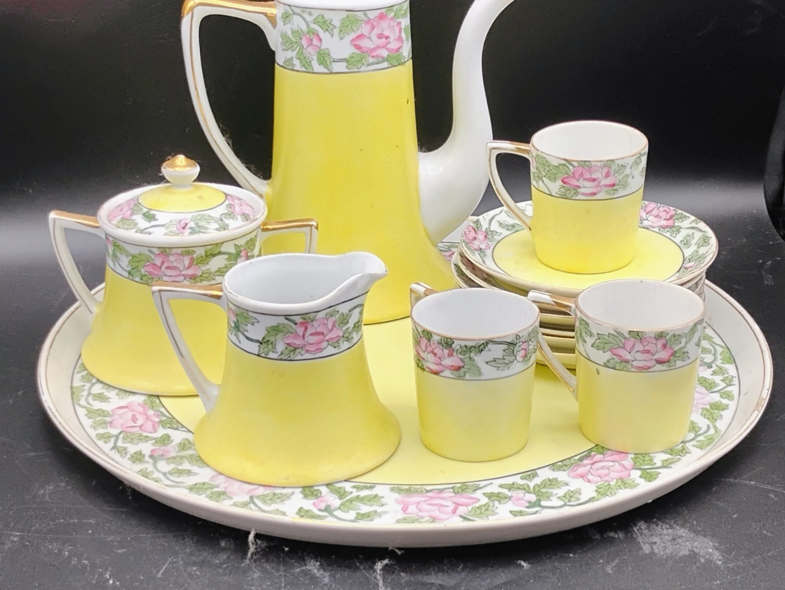 15 Piece Vtg Hand Painted Nippon Chocolate Pot Tea Set With Tray Great Colors