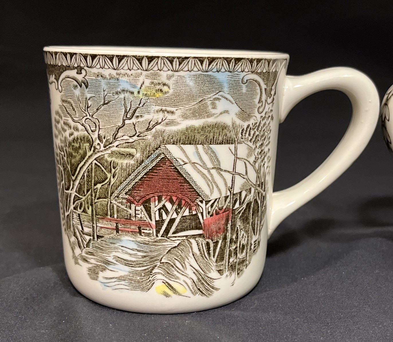 2 Johnson Bros Friendly Village Coffee Cups Mugs Covered Bridge 3.25″ England