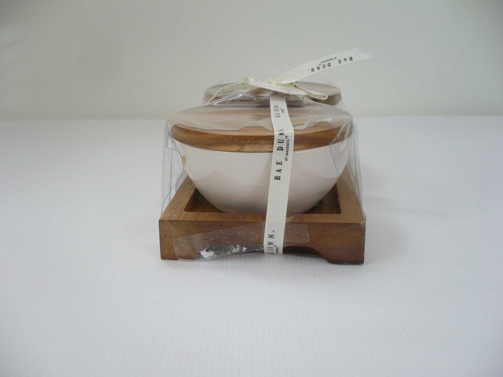 Rae Dunn 2 Sided Create & Inspire Pinch Bowls w/Wood Lids and Wooden Tray – New