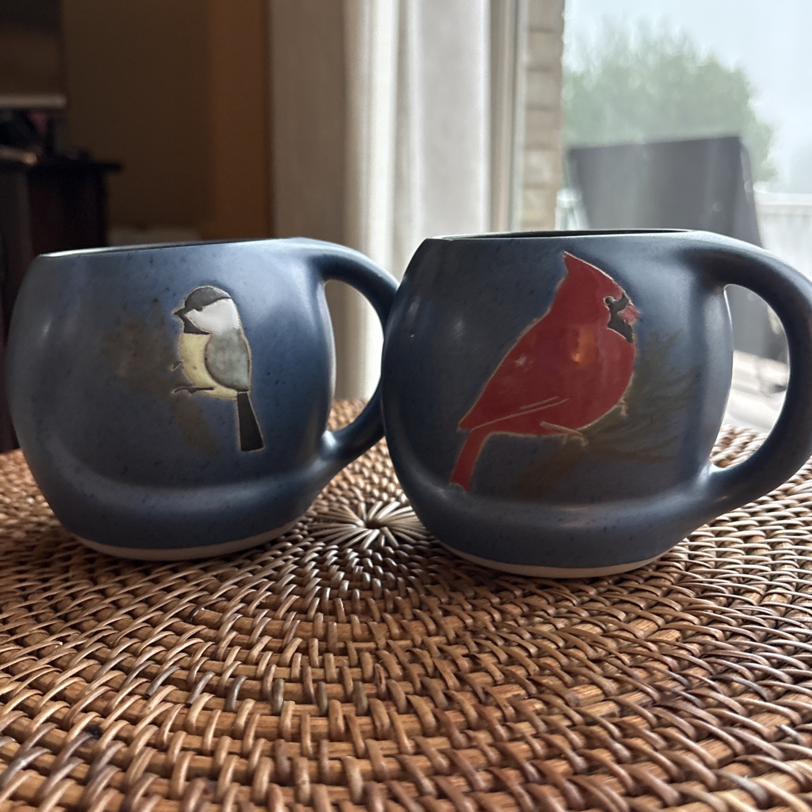 POD Studio Art Pottery Blue Chickadee Mug Maine Signed Vintage