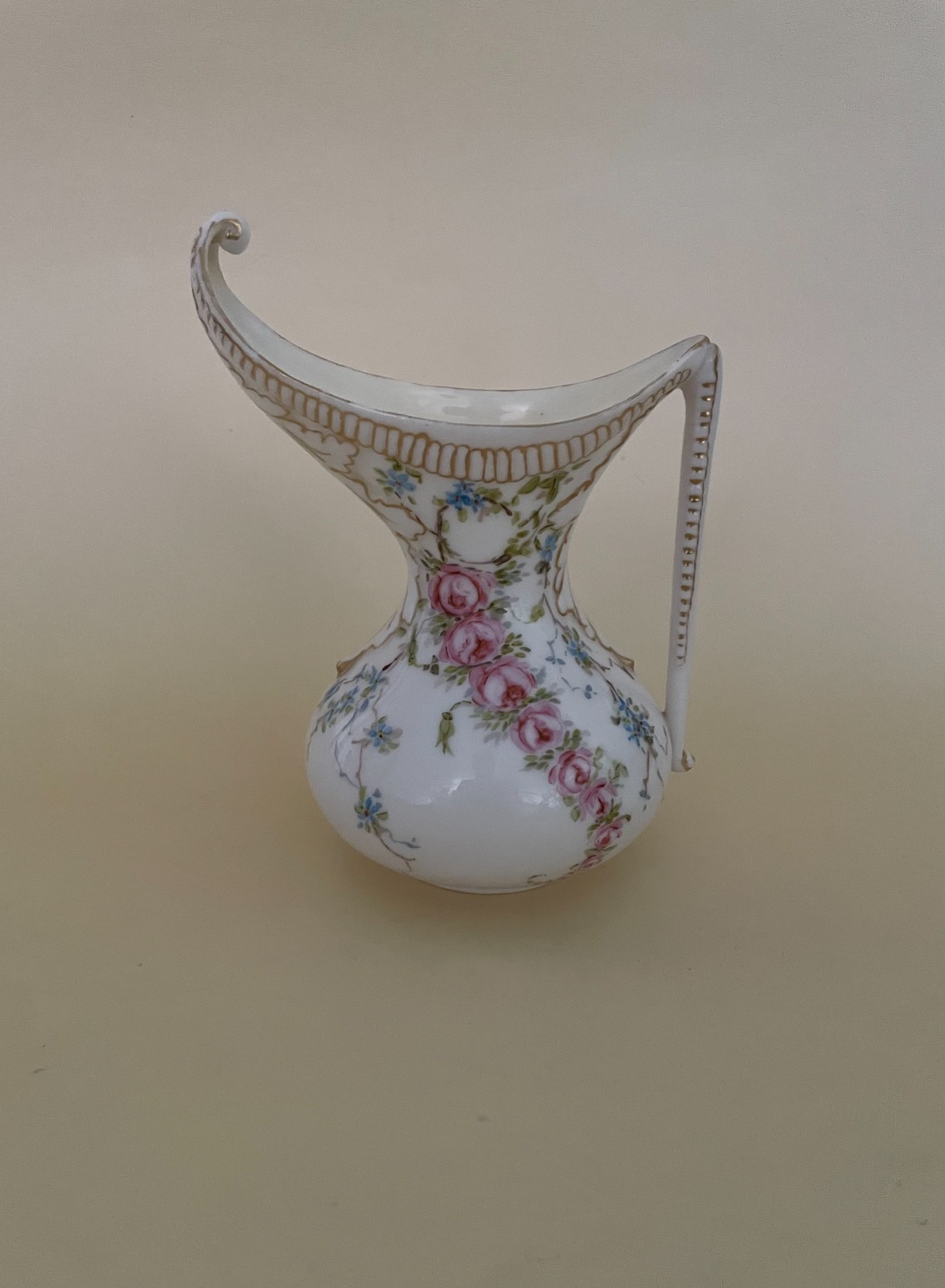 Antique Ceramic Art Company CAC American Belleek Floral Roses and Gilt Creamer
