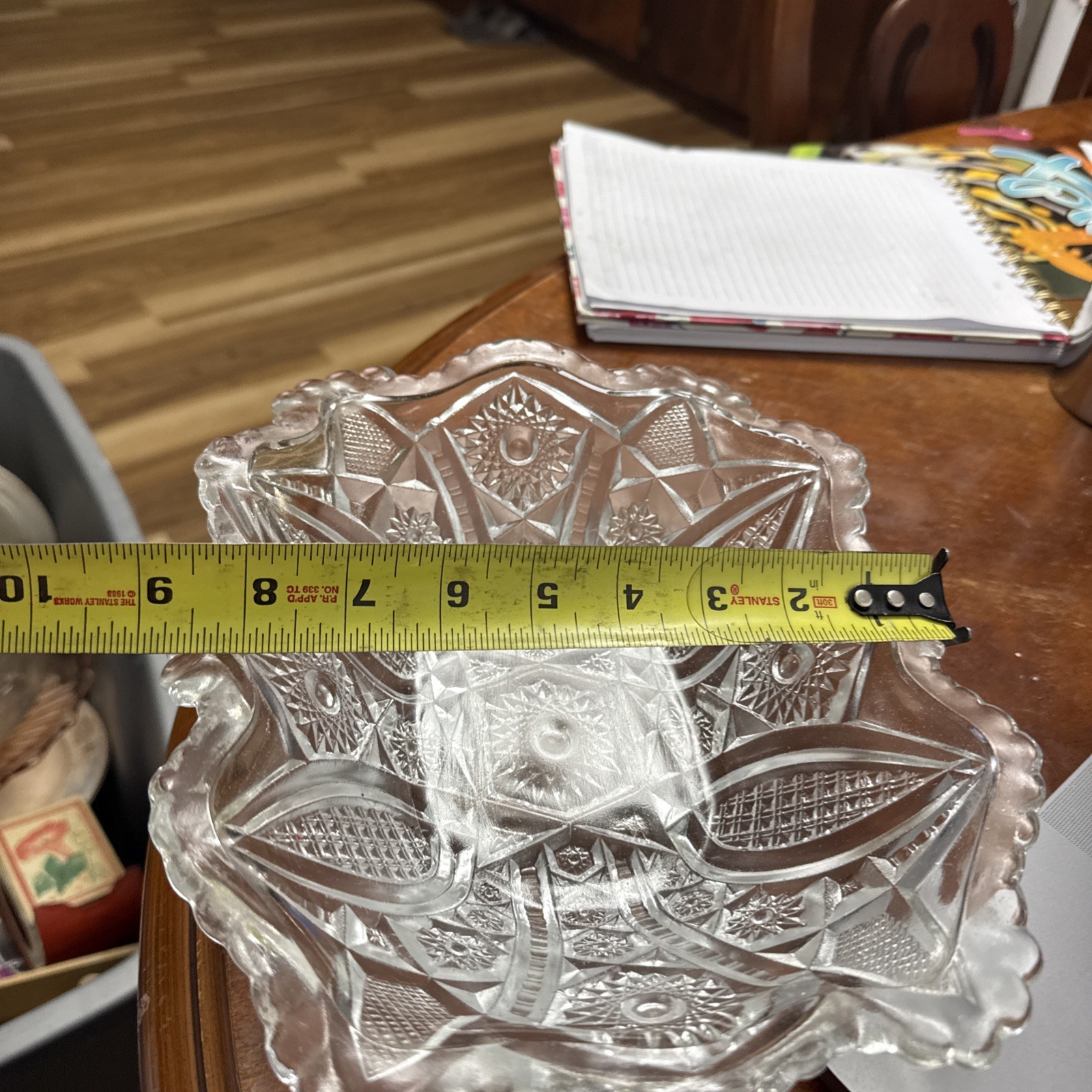 1905 EAPG Indiana Glass Fruit Bowl Paneled Diamonds Daisy and Finecut