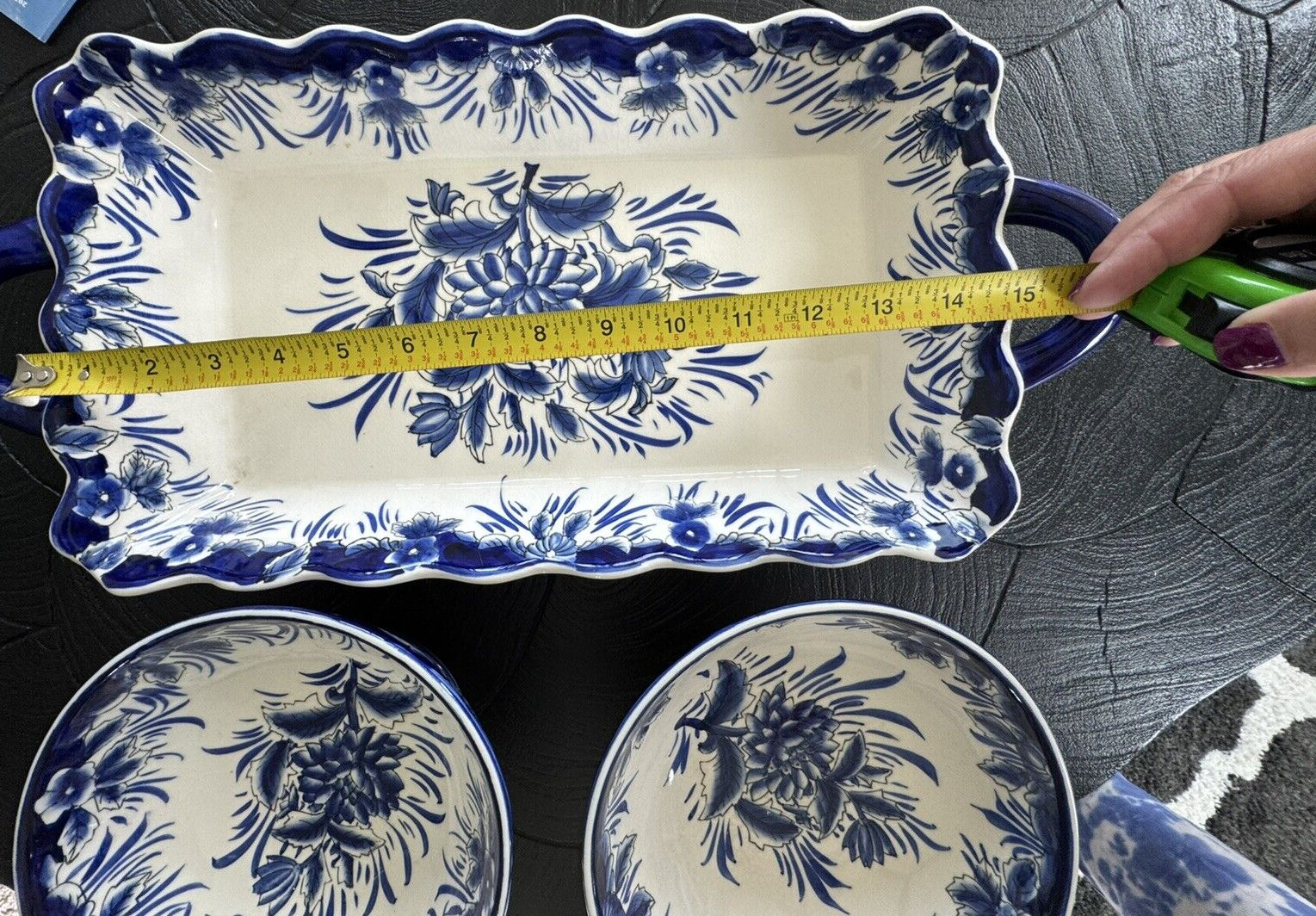 I. Godinger & Co. Italian Cobalt Blue & Terracotta Hand Painted SET