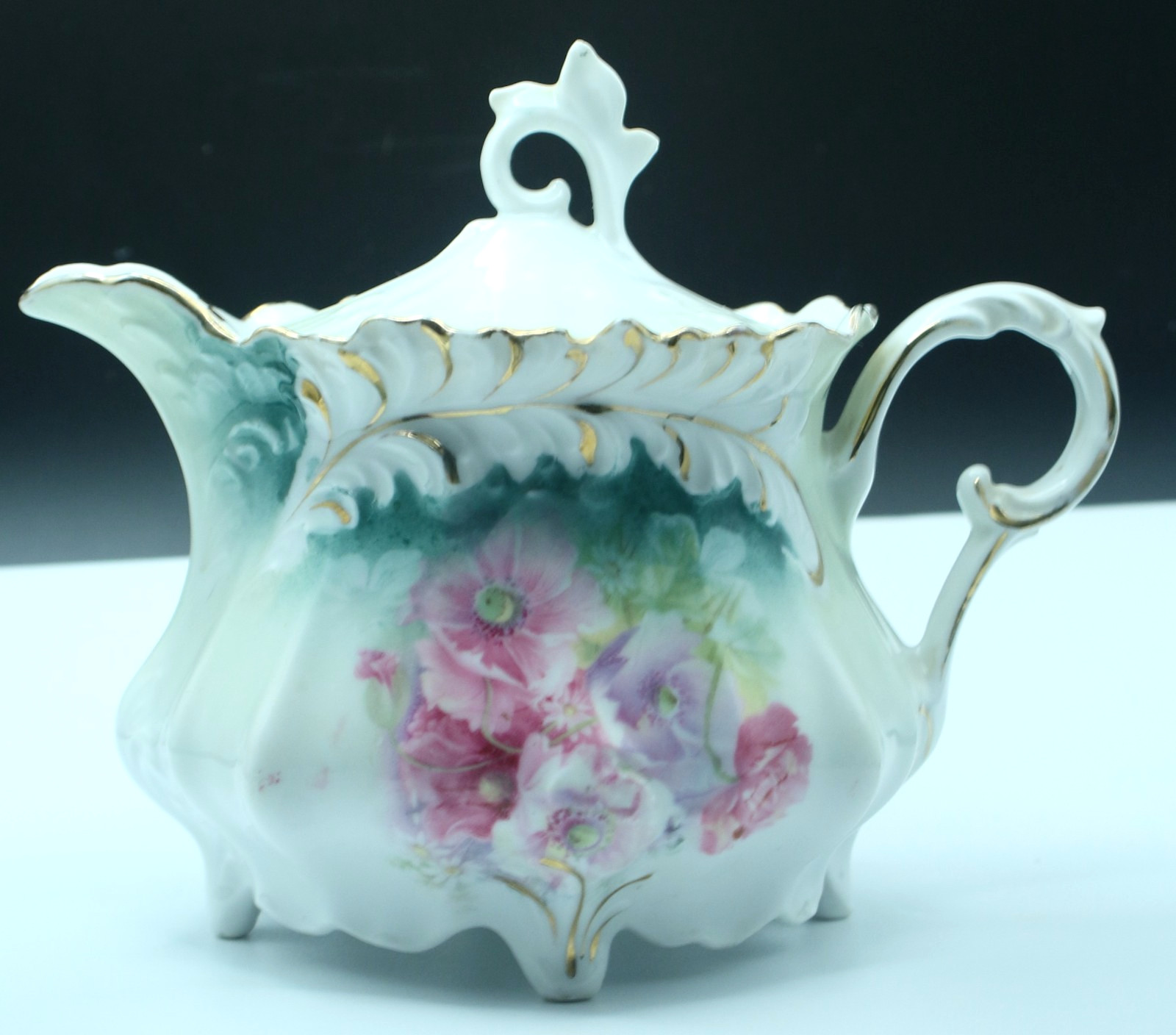 Antique R.S. Prussia Attributed Lidded Creamer Pink Roses Green Unmarked