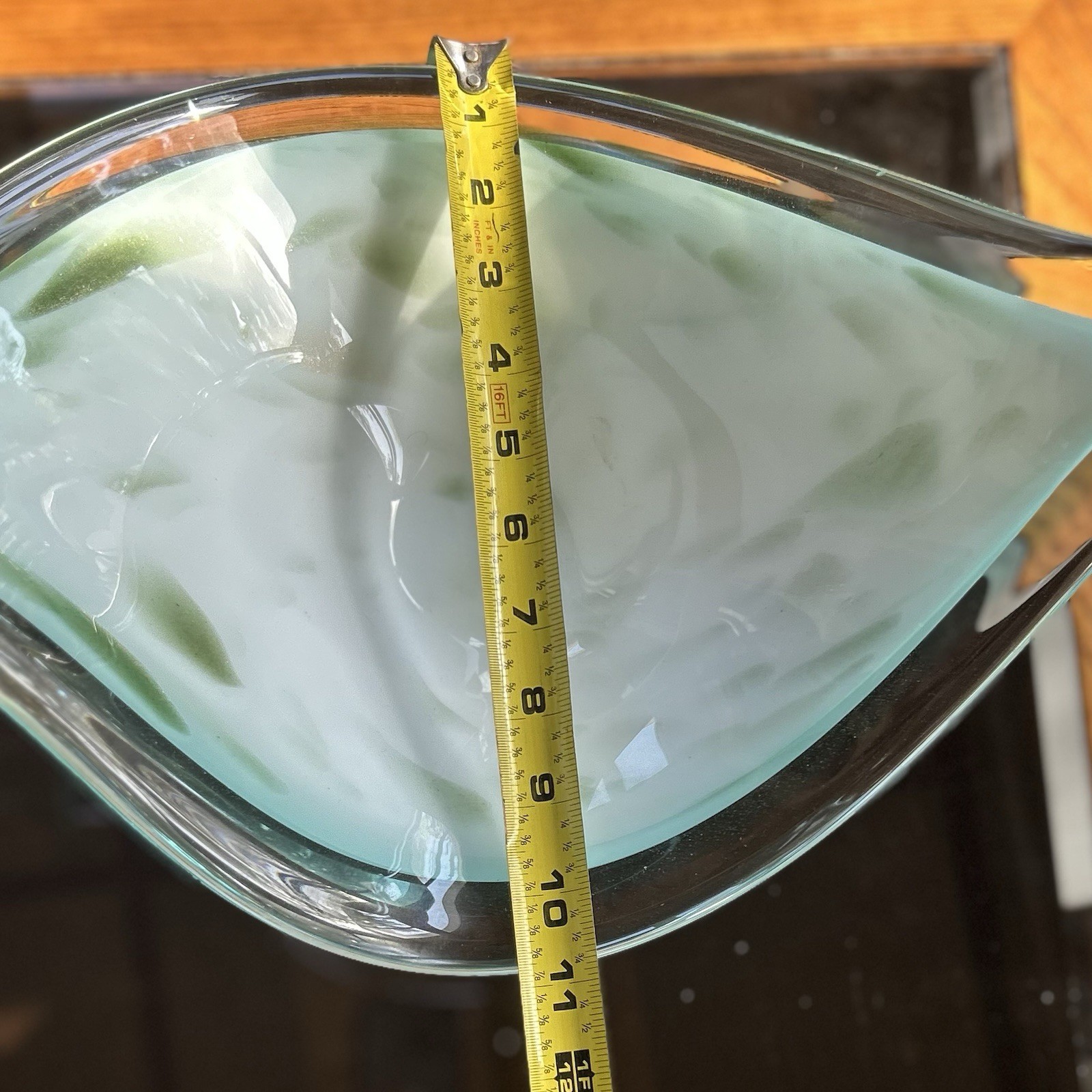 Murano Sommerso Art Glass Pedestal Bowl Blue White Green Swirl 10 in x 8 in