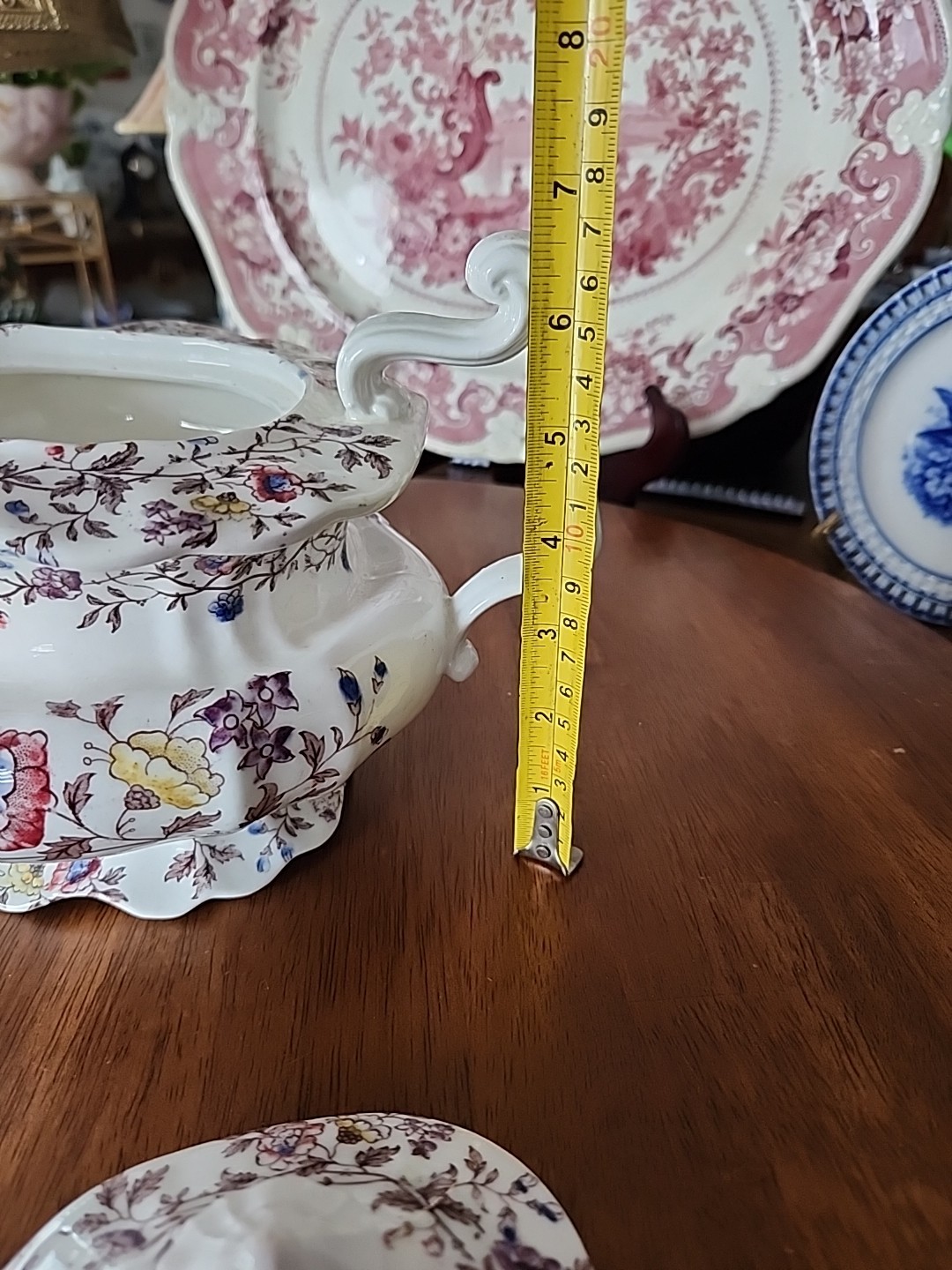 19thc Antique Brown Transferware Polychrome Porcelain Teapot