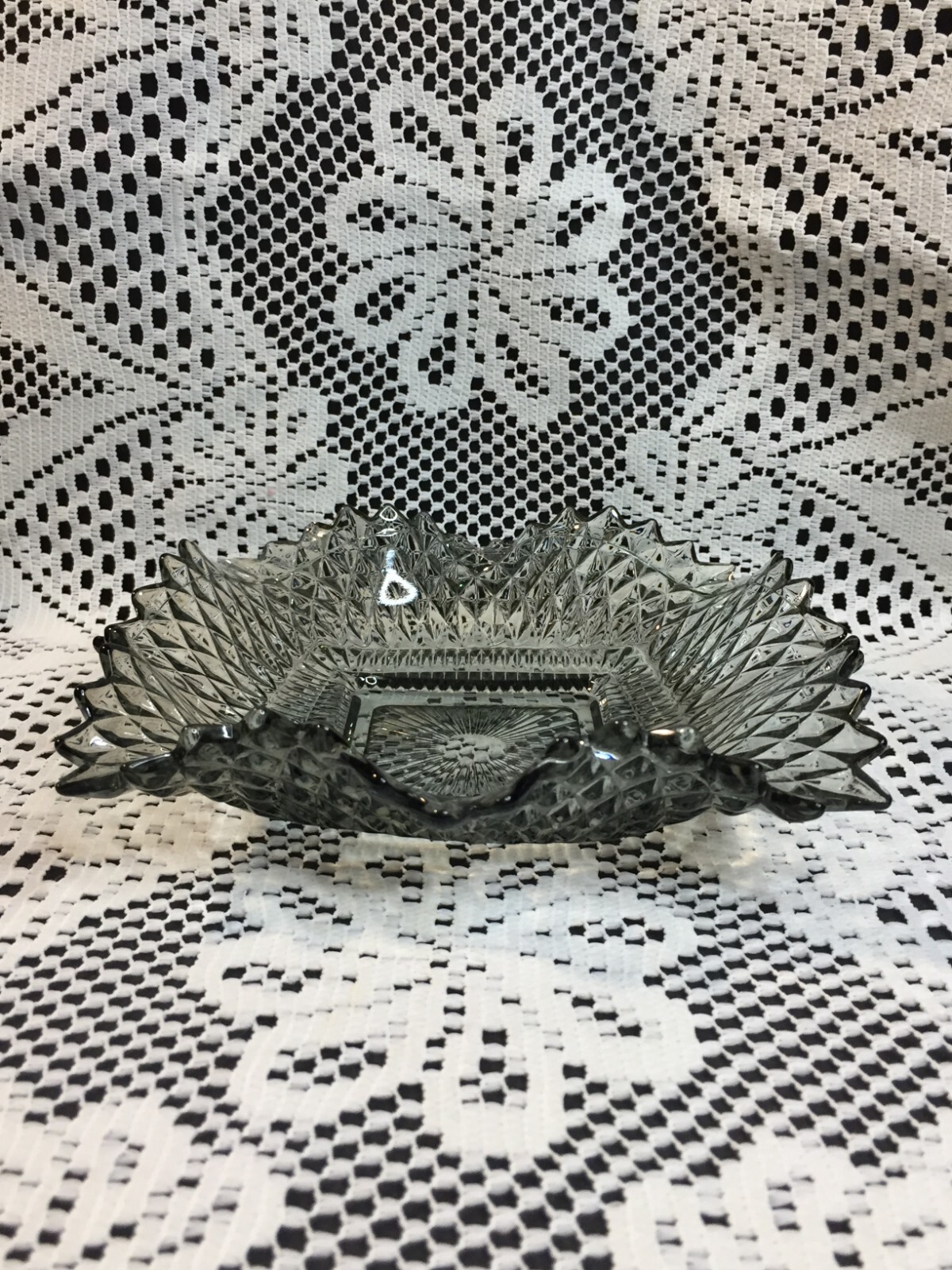 Light Gray Clear Glass Candy Bowl Square Serving Dish with Pointy Edges Vintage