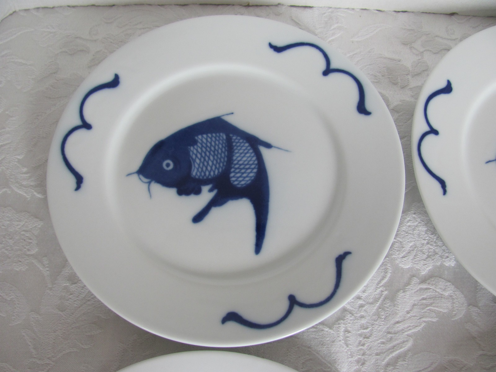 Misty Rose Super White China Blue Koi Fish -7 7/8″ Salad Plates- Set of 4