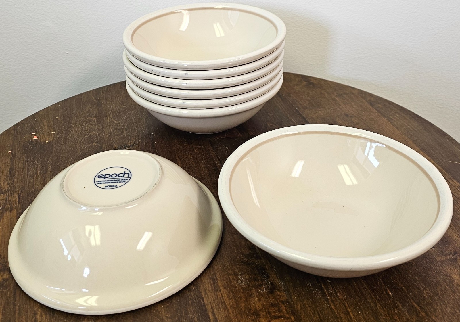 8 Vintage Epoch Norway Whipped Cream Beige Cereal Soup Bowls Korea Stoneware