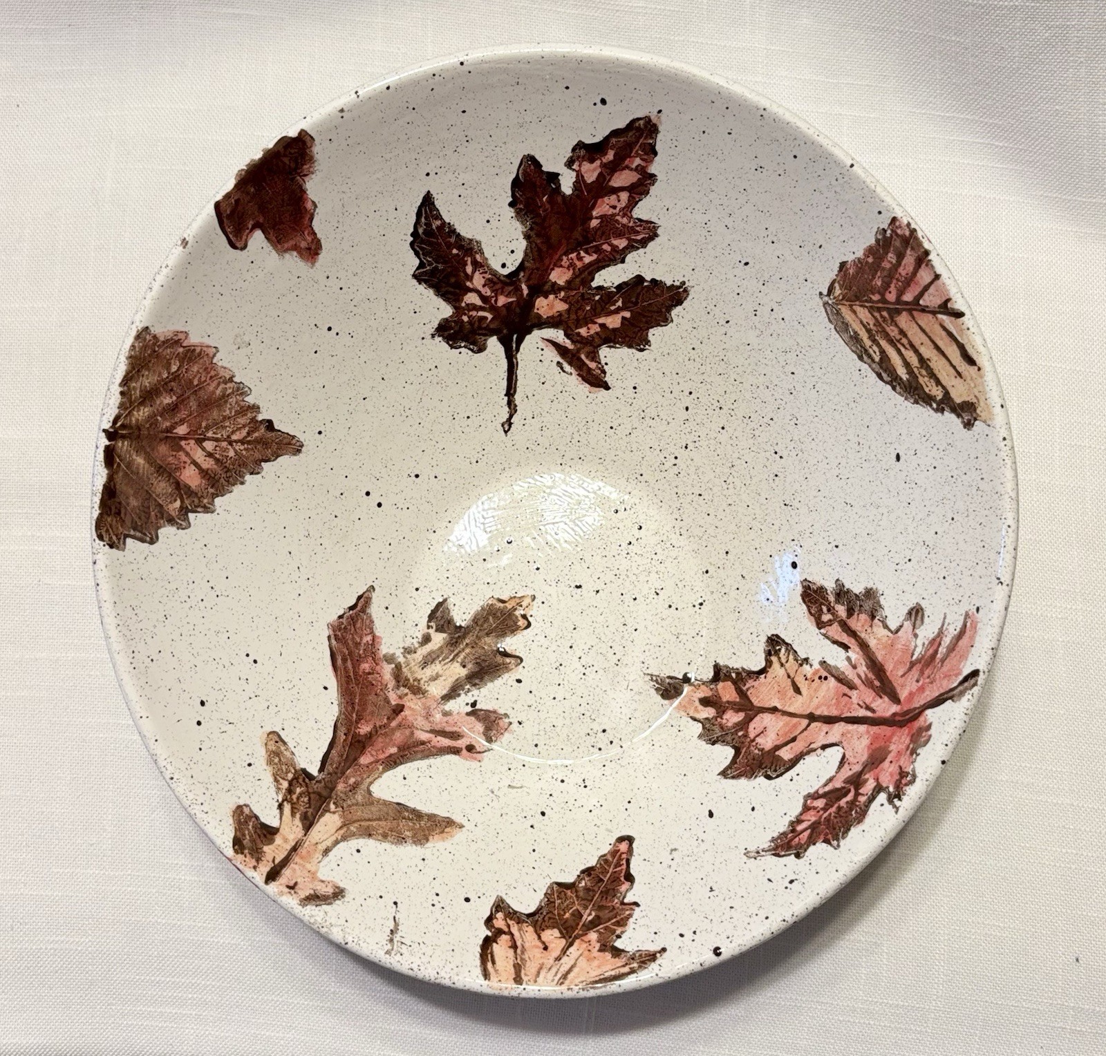 Mayco Pottery Autumn Leaf Asymmetrical Slanted 10” Bowl~ Hand Painted & Glazed