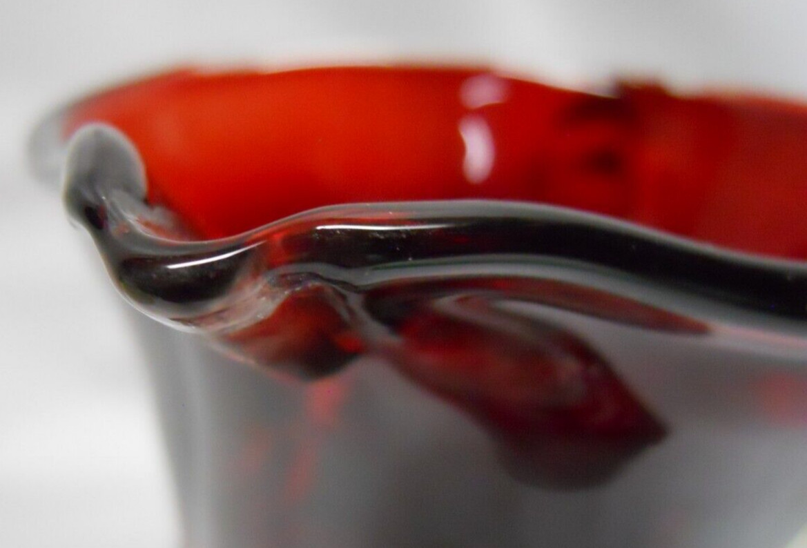 Clear Pitcher Boho Dark Ruby Red Czech Deep Glass 9″ tall clear glass handle