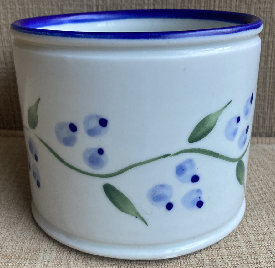 Vintage 1990 Sturgeon River Pottery SRP Signed Mug Coffee Cup Plant Blue Berries