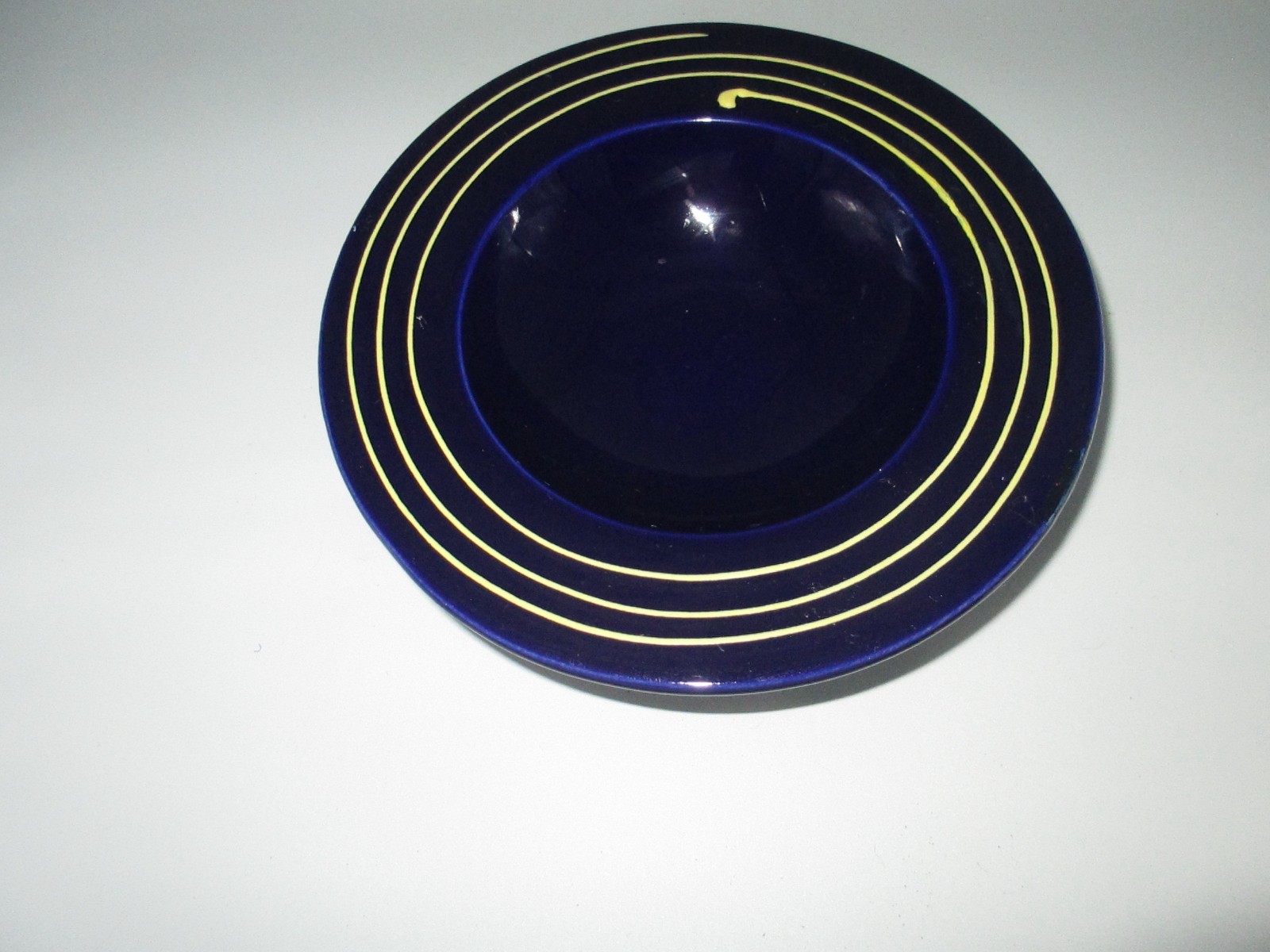 Haeger Ceramic Cobalt Blue and Yellow Pedestal Compote Candy Dish-Gorgeous