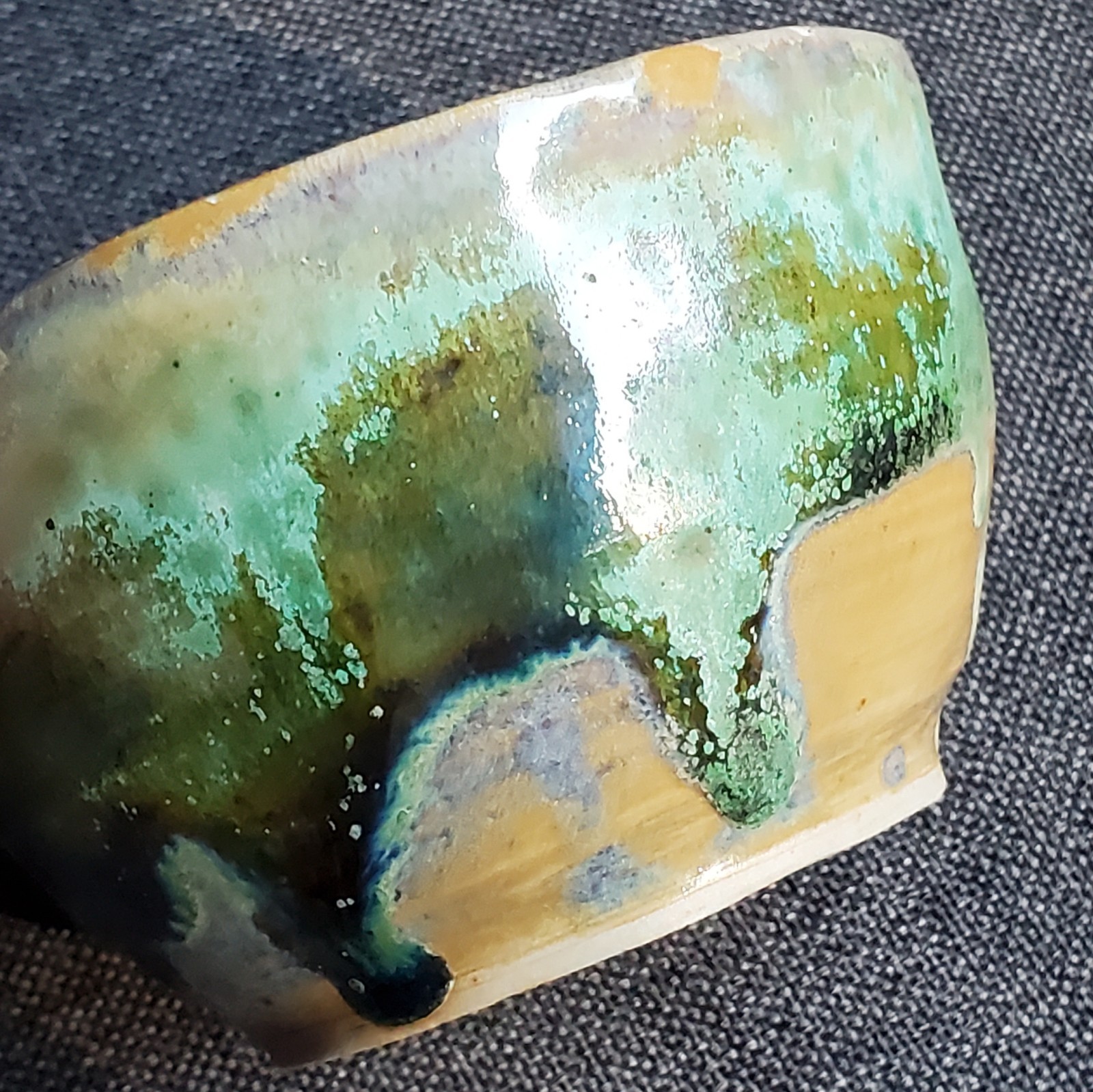 Studio Pottery Green Drip Glaze Small Contemporary Bowl