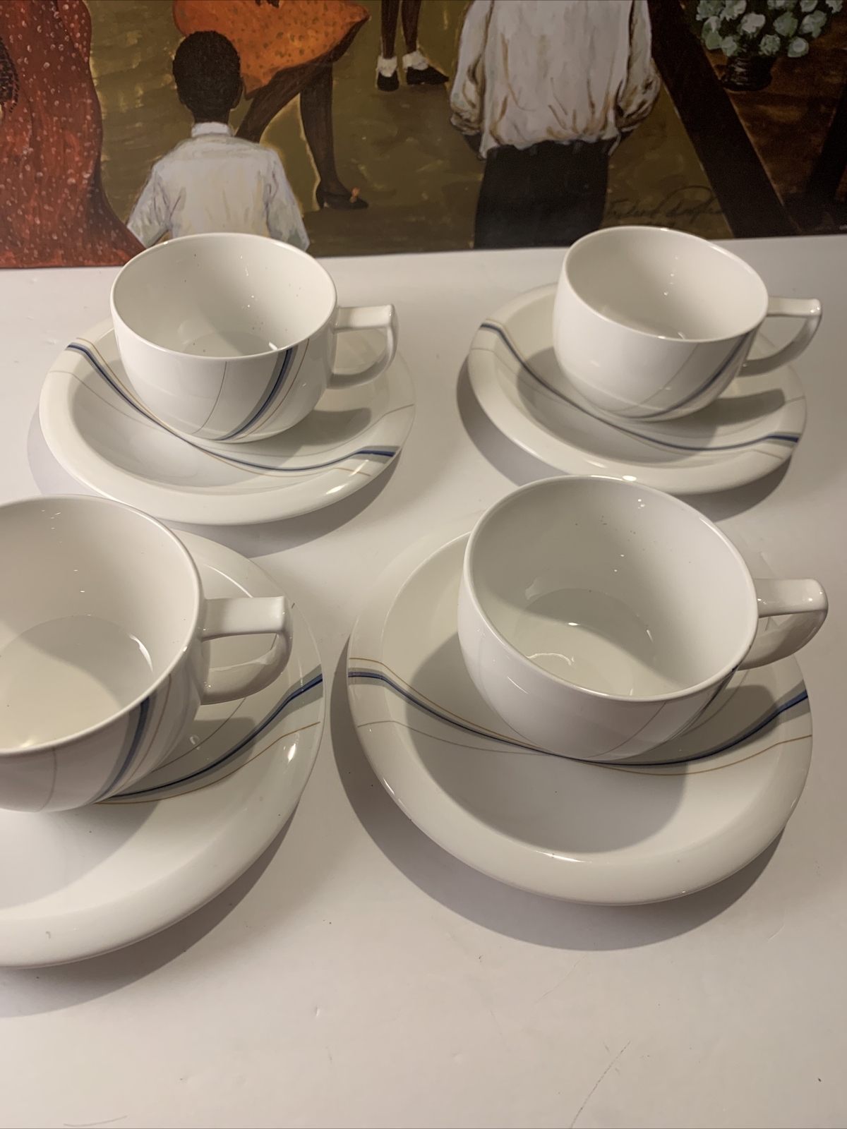 Mikasa Maxima Fine China~Composure~Cup & Saucer Set #CAL03 Gray Blue Tan~Japan