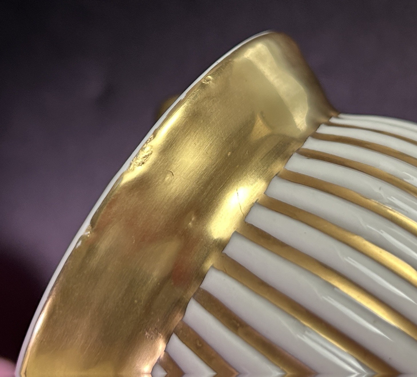 Antique Royal Porzellan Manufaktur RPM Lion Handle Cup Gold Stripes 4 3/8”