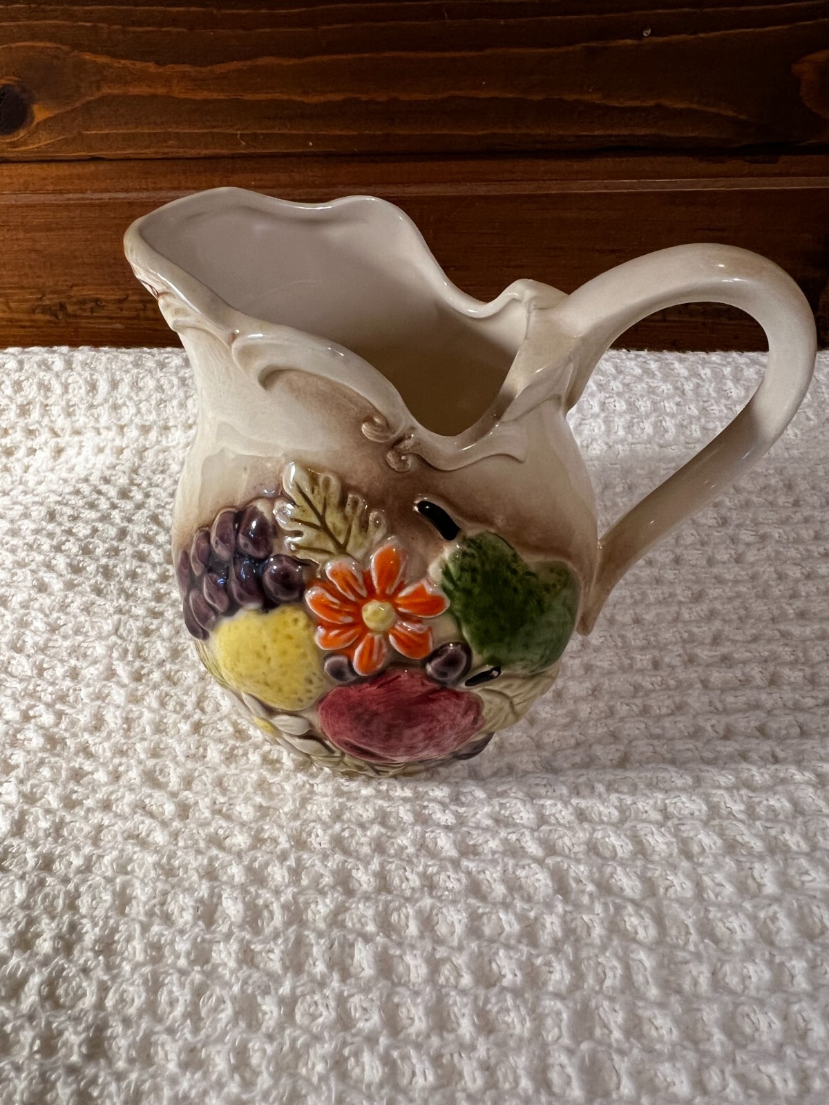 Sugar bowl and Creamer Vintage Raised Fruit Decor Ceramic Retro