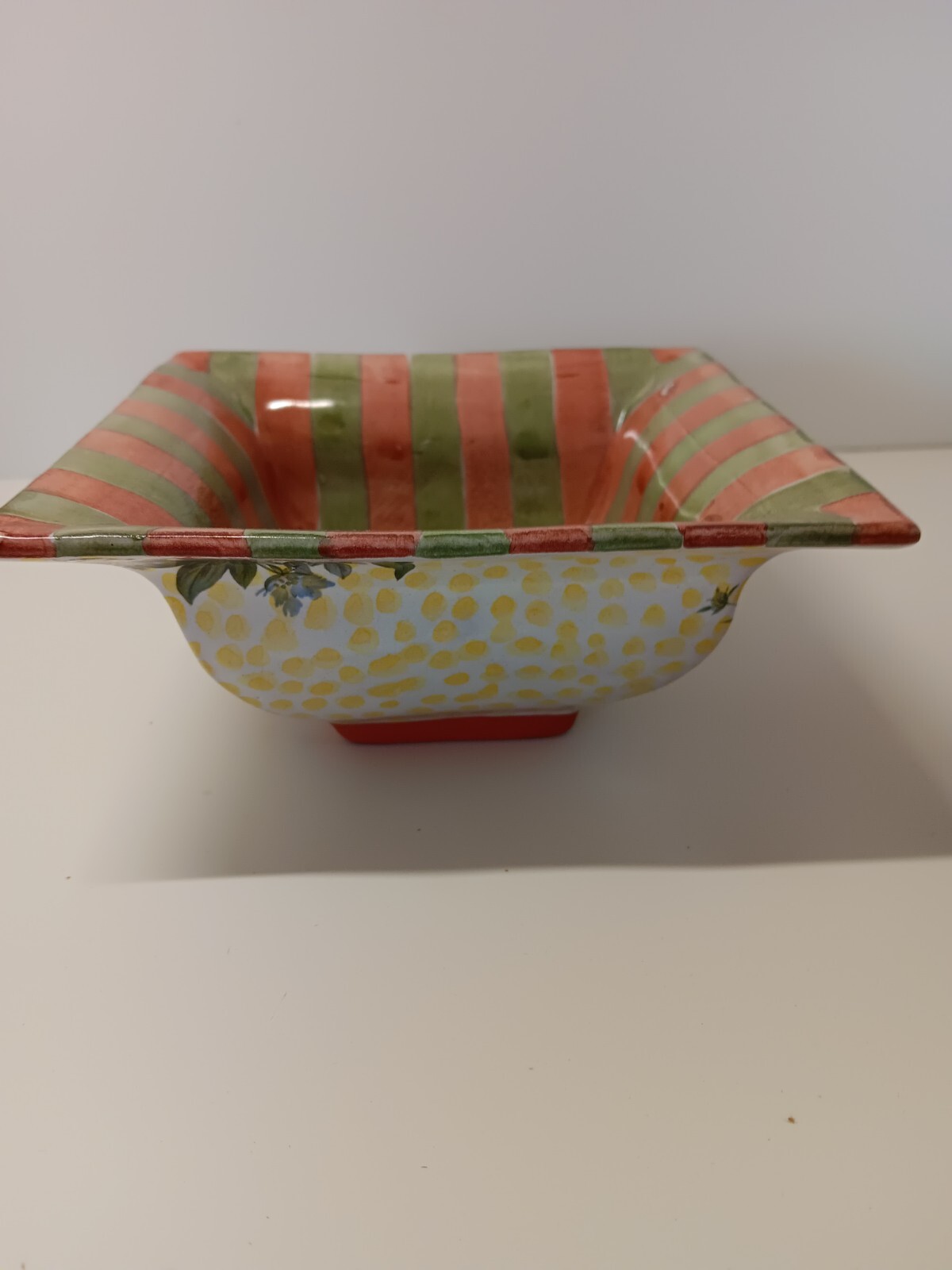 MacKenzie Childs Torquay Palm and Devon / Buttercup Bowl Dish 6″ square EUC!