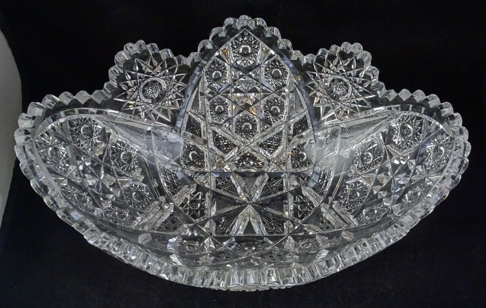 ABP American Brilliant Period Cut Glass Banana Boat & 8″ Bowl