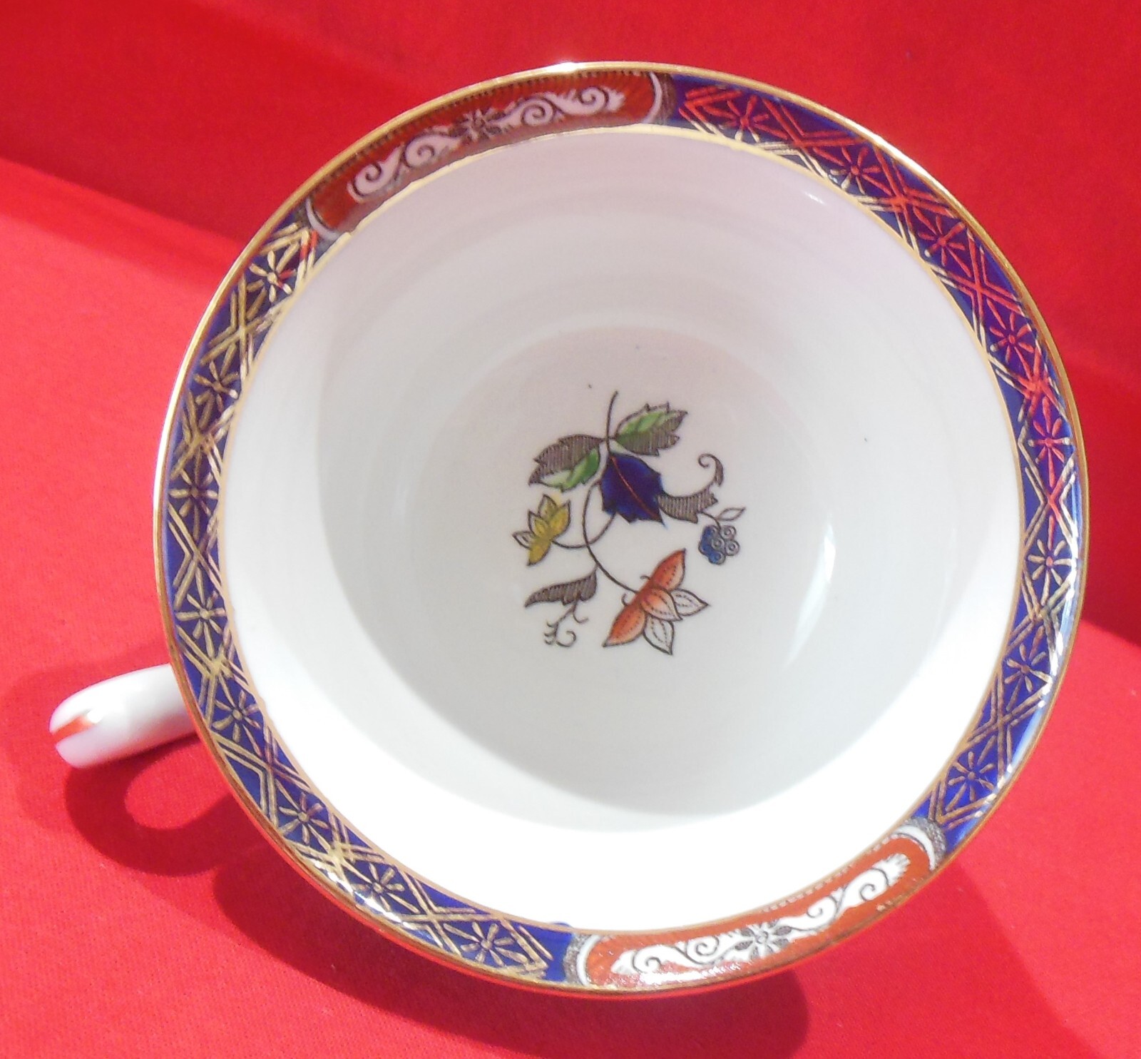 Nikko Ironstone Footed Cup & Saucer Set Blue Rust Gold Floral H491