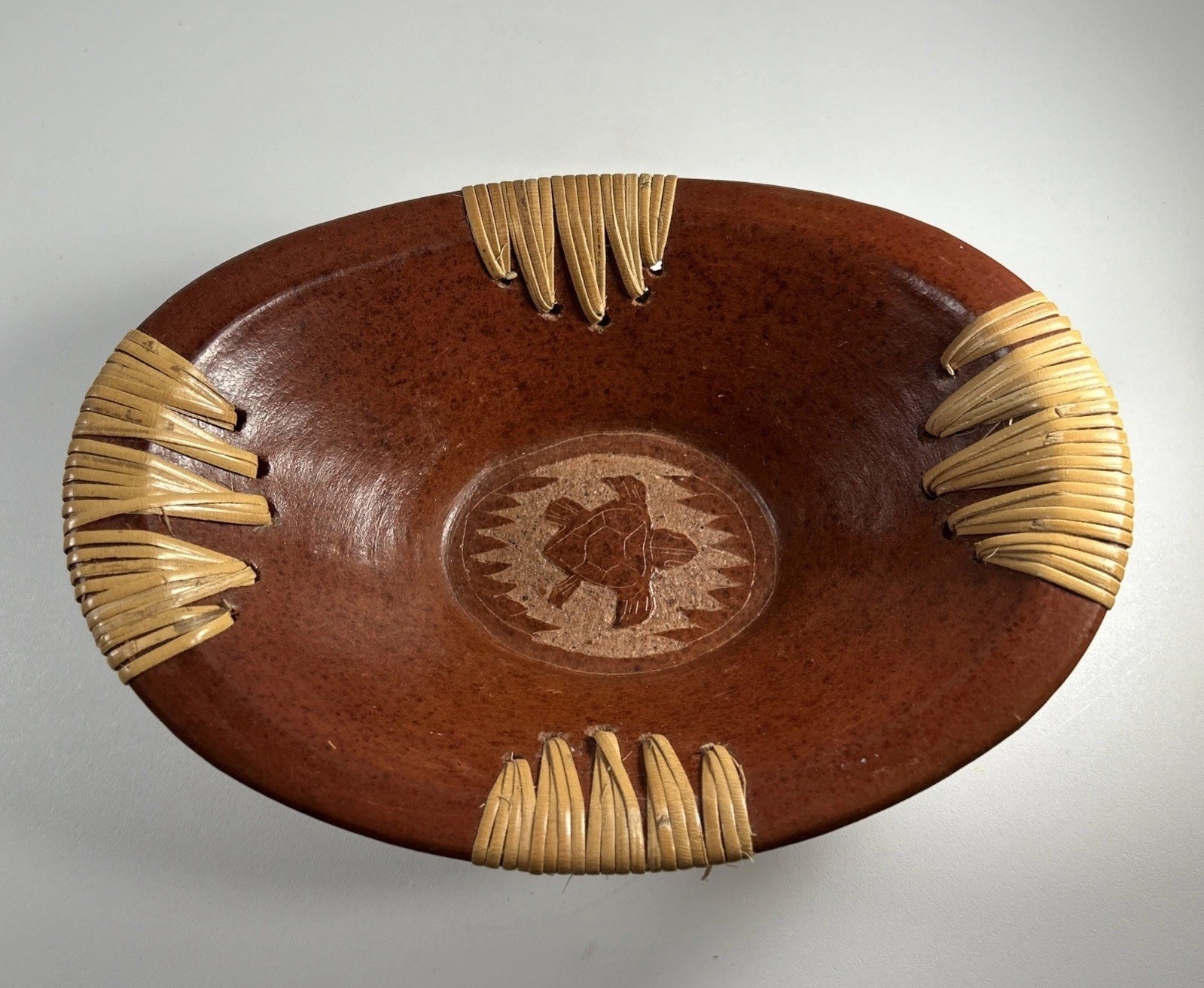 Sasak Rattan Red Wear Pottery Decorative Bowl Bowl About 7 1/2 Inches By 5 1/2 I
