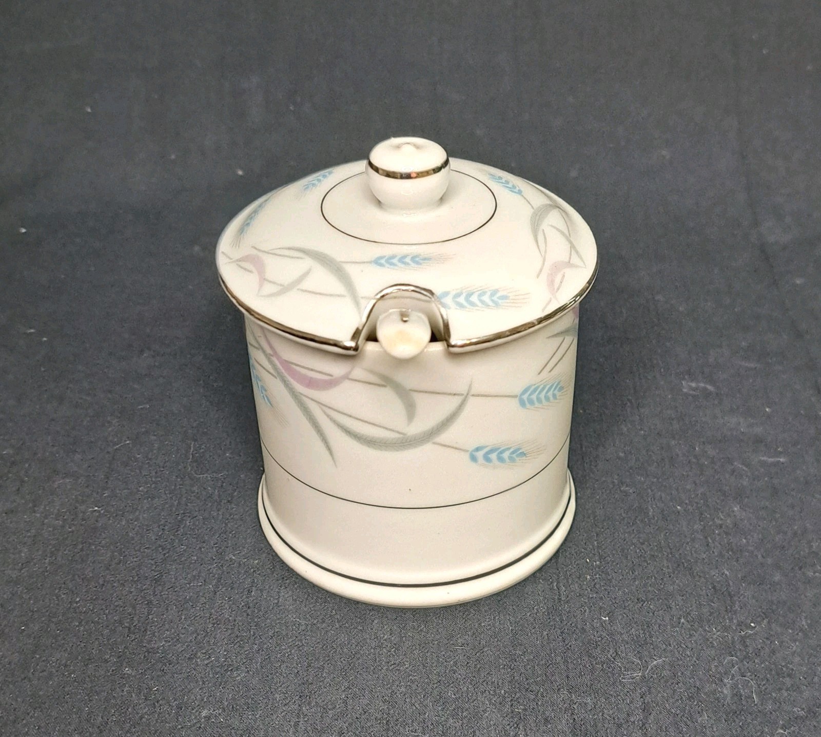 Valmont China Royal Wheat Condiment Jam Jar with Lid & Spoon Vintage