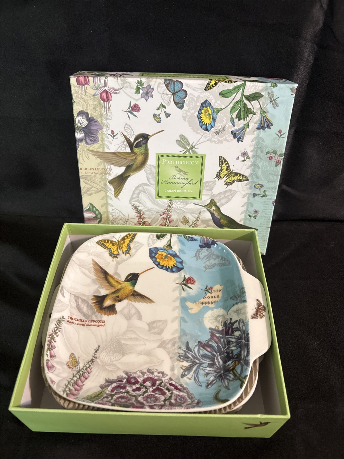 Portmeirion Botanic Hummingbird Ceramic Square Handled Serving Tray NIB