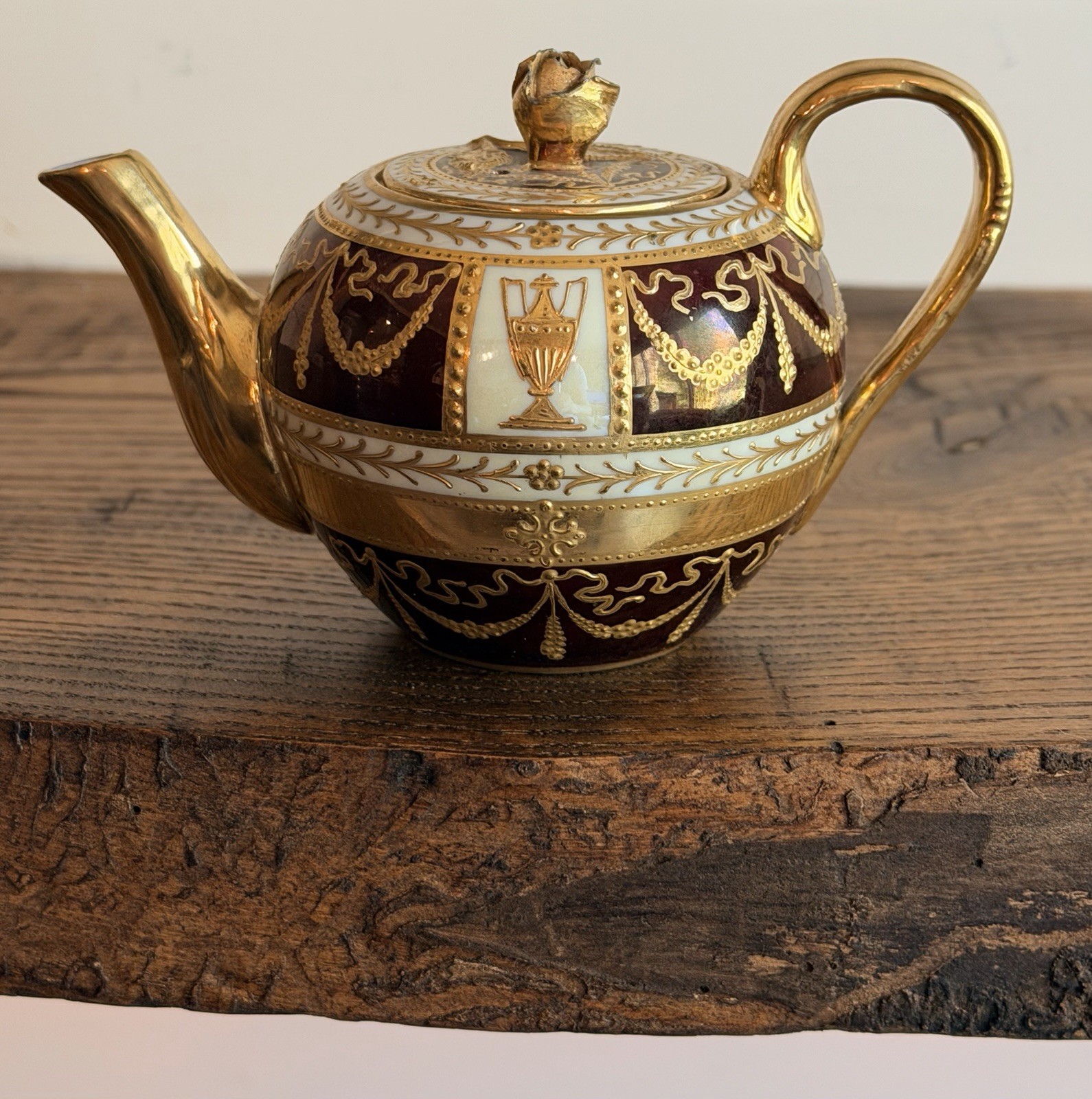 RICHARD KLEMM-Dresden Small Neoclassical Gilded Teapot with Rose Finial C 1910