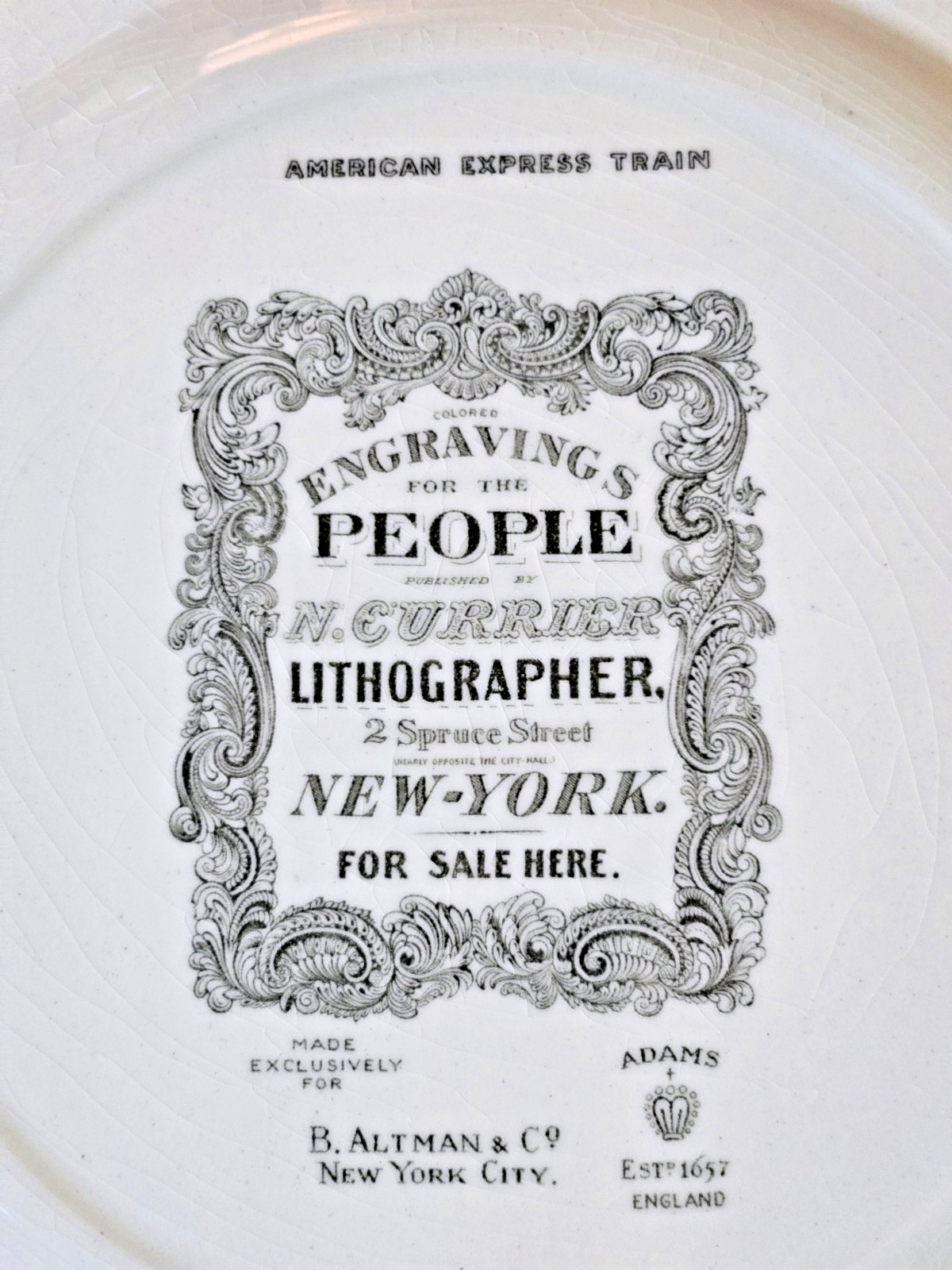 VTG Altman -Am Express Train Engravings For The People Plate – N. Currier D4