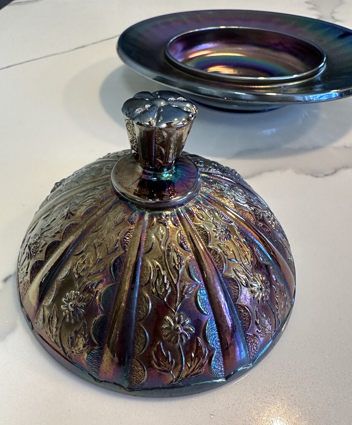Glass Amethyst Carnival Glass Butter Dish Mixed And Match 2pc Lid Different READ