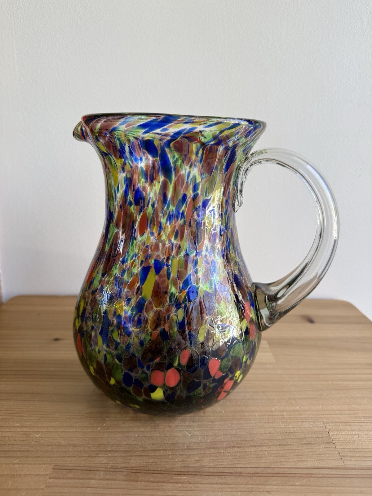 Vintage Confetti Glass Pitcher Multicolor Cobalt Blue Yellow Green Orange