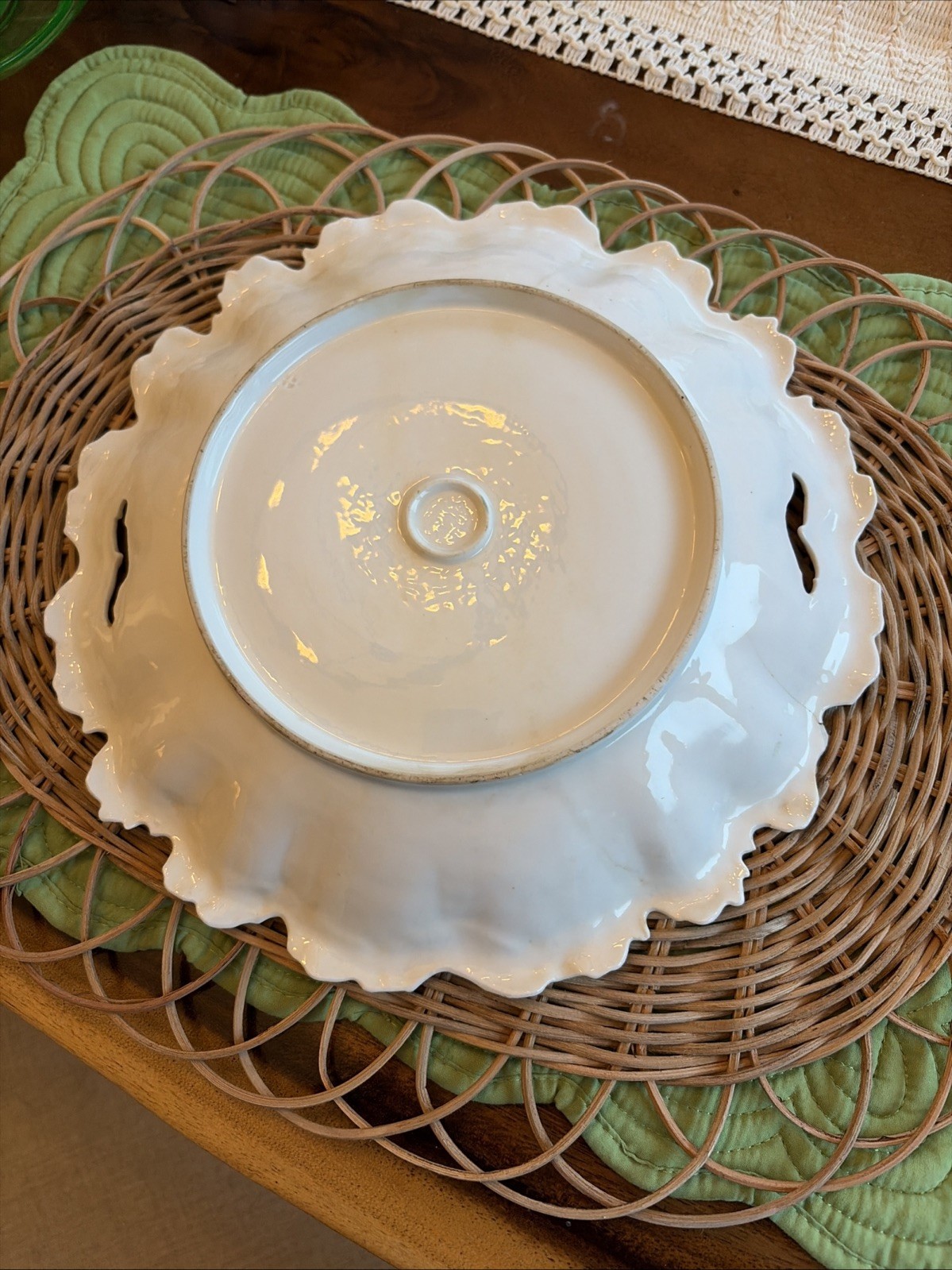 Antique Prussia Porcelain Cake Plate, Ring Mark,Pink And White Roses