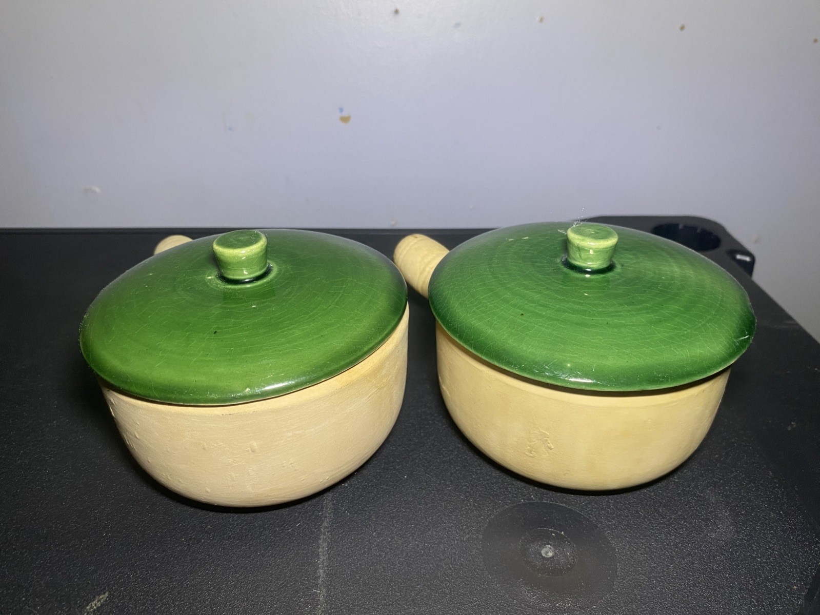 (6) Six La Solana Soup Pot Bowl with Handle and Lid Set Vintage USA pottery