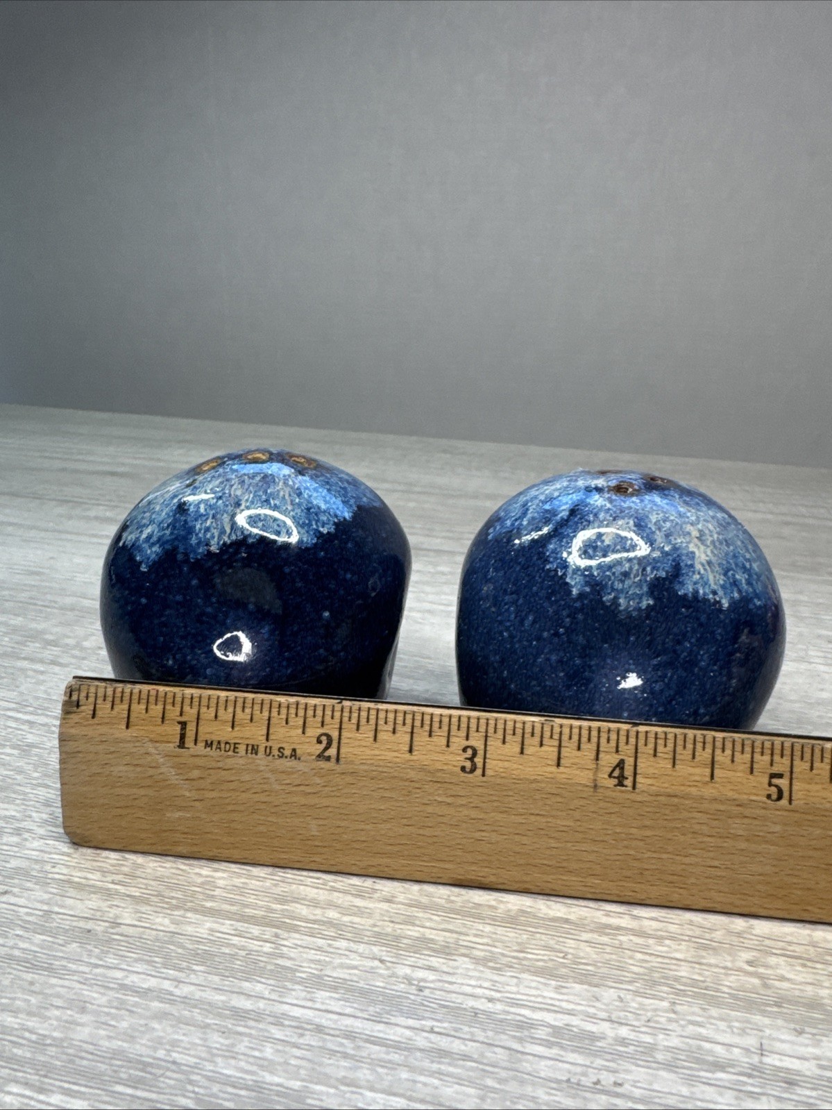 Studio Art Stoneware Pottery Salt & Pepper Shakers Asymmetrical With Dimples