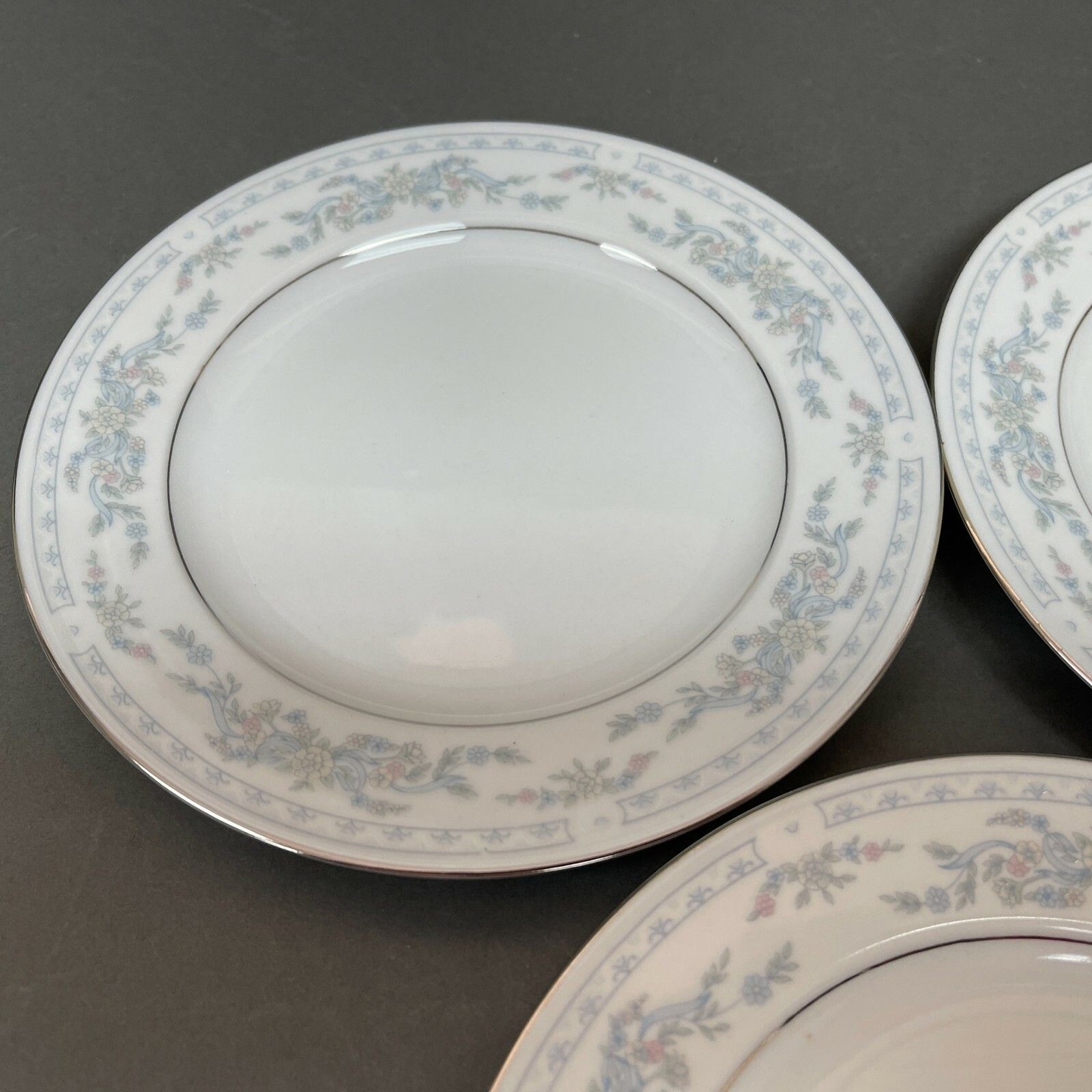 Somerset NL Excel Bread & Butter Floral White Blue Platinum Trim Lot of 3