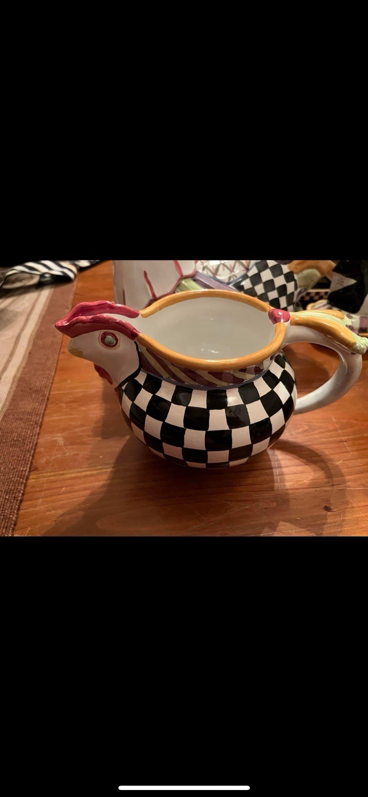 MACKENZIE-CHILDS Retired Piccadilly Courtly Check Chicken Pitcher