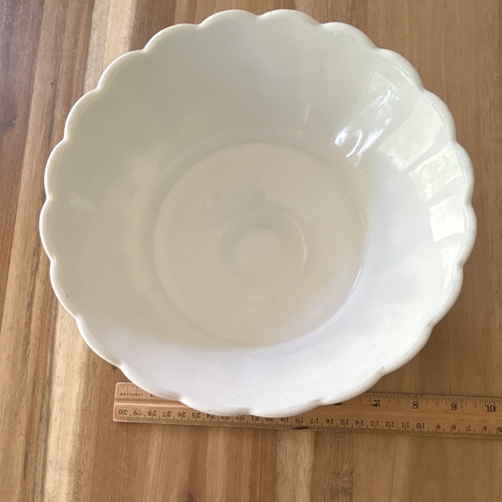 White Milk Glass Fern Scalloped Pedestal Compote Bowl Glossy Decorative