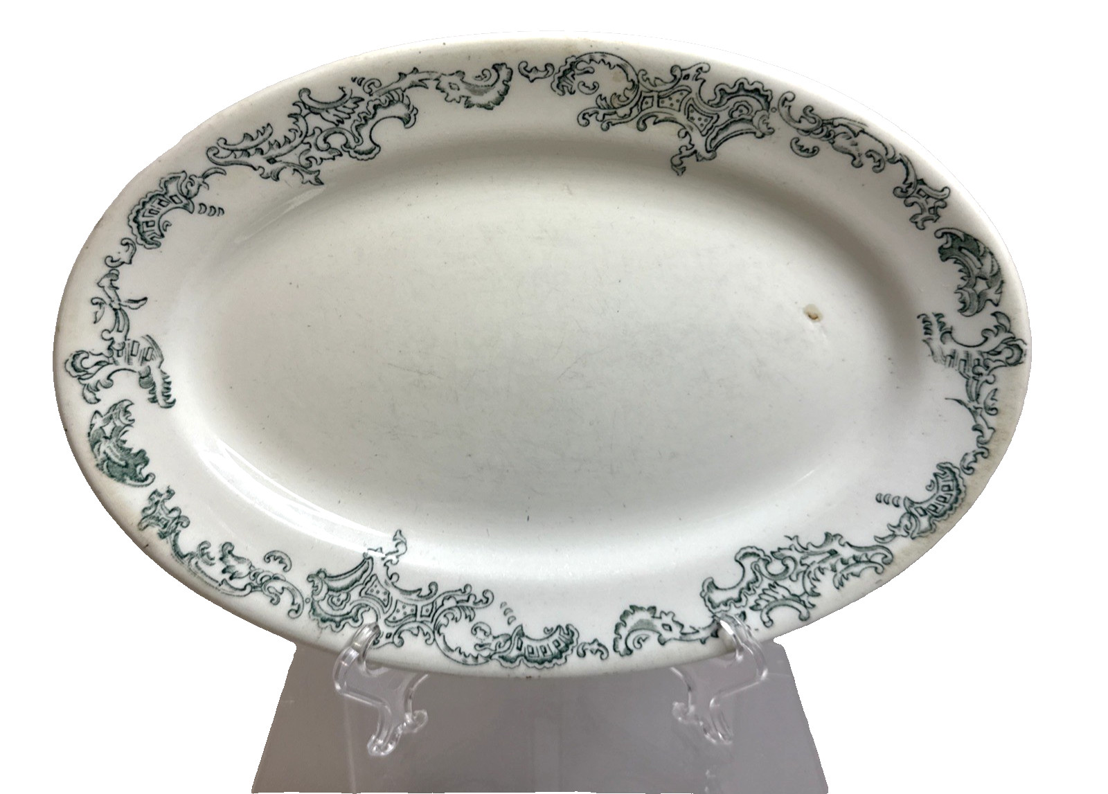 Antique John Maddock & Sons Green Transferware Platter Kniffin & Demarest