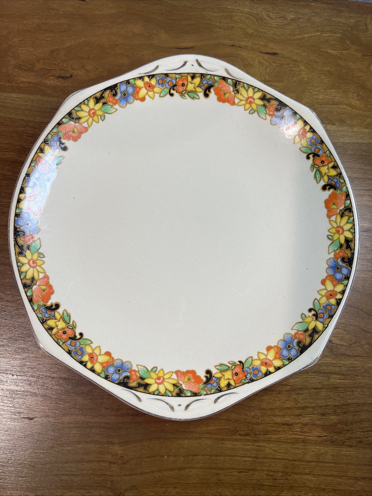 Vintage Ivory England Floral Platter With Handle 10 Inch