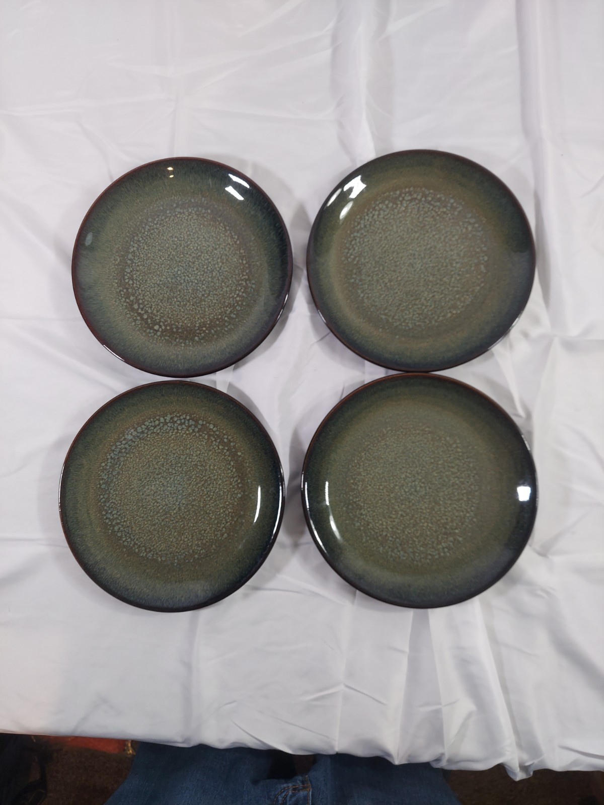 Lot of Four (4) Salad Plates Threshold Cambridge Green Stoneware 8 1/4 Inches.