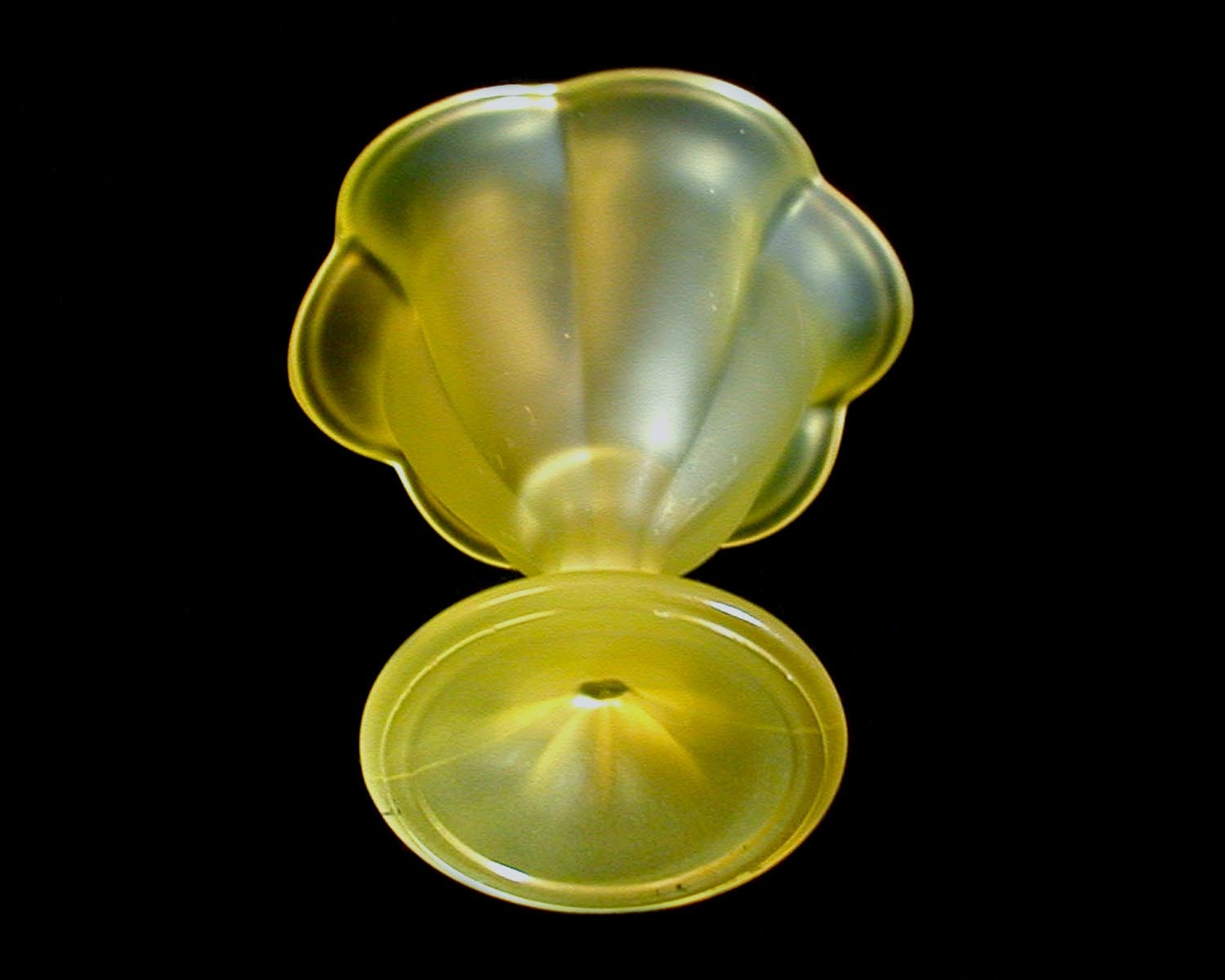 Two Large TULIP SHAPED Frosted Stemmed Ice Cream Dishes LIGHT YELLOW Pressed
